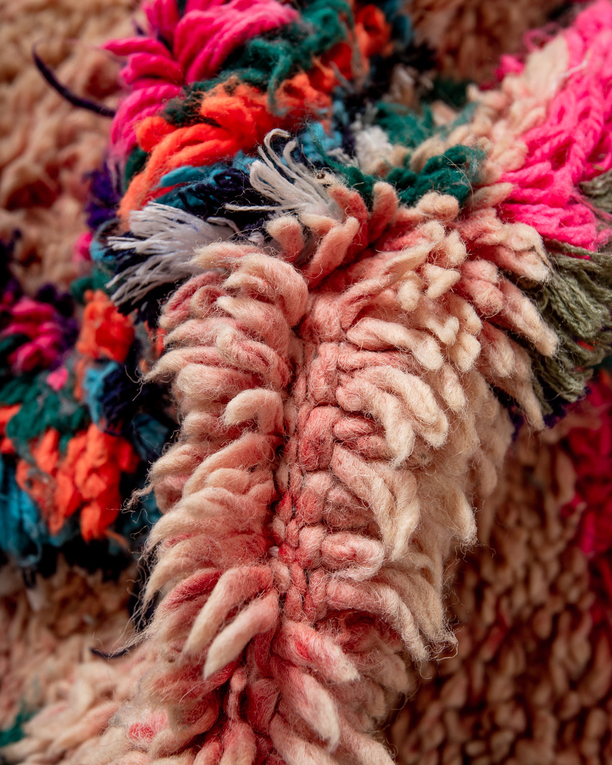 Modern, designer, handcrafted Berber runner rug from Morocco. Vintage carpet with beautiful colours and patterns and fluffy texture.