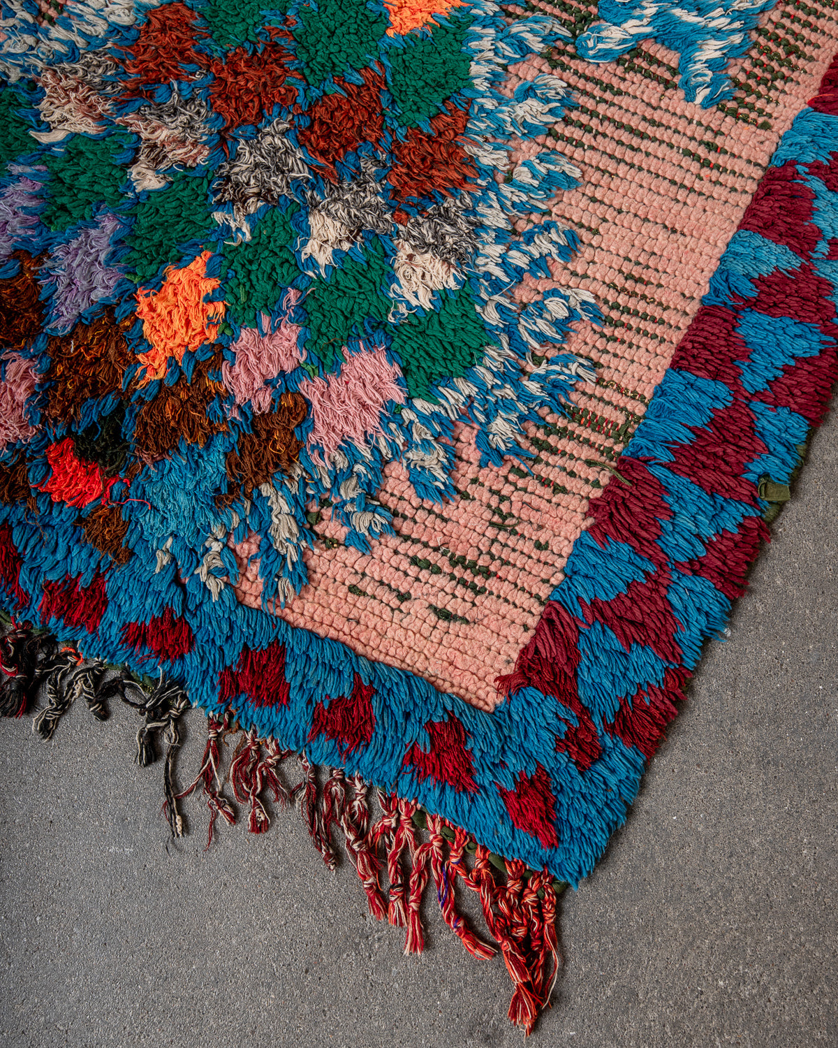 Modern, designer, handcrafted Berber runner rug from Morocco. Vintage carpet with beautiful colours and patterns and fluffy texture.