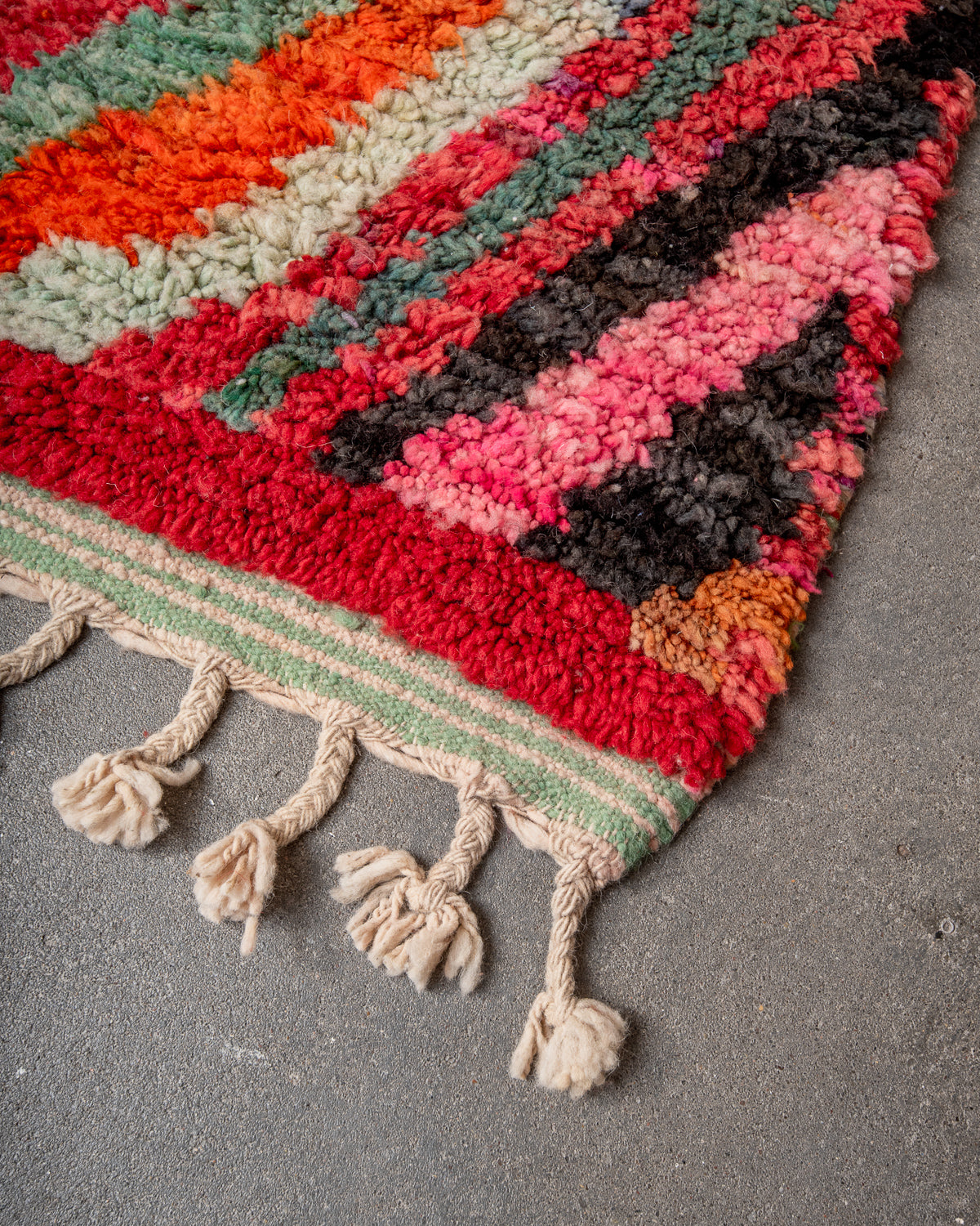 Modern, designer, handcrafted Berber runner rug from Morocco. Vintage carpet with beautiful colours and patterns and fluffy texture.