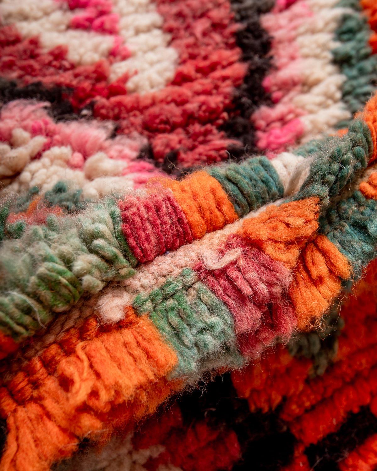 Modern, designer, handcrafted Berber runner rug from Morocco. Vintage carpet with beautiful colours and patterns and fluffy texture.