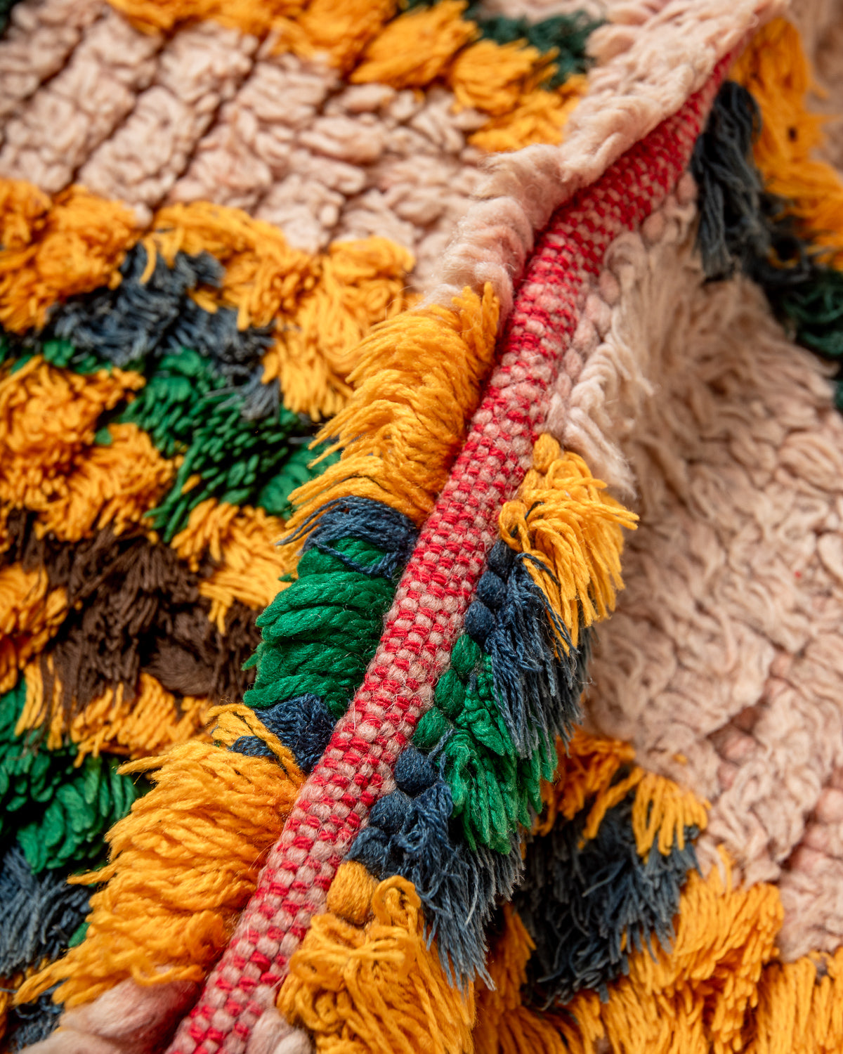 Modern, designer, handcrafted Berber runner rug from Morocco. Vintage carpet with beautiful colours and patterns and fluffy texture.