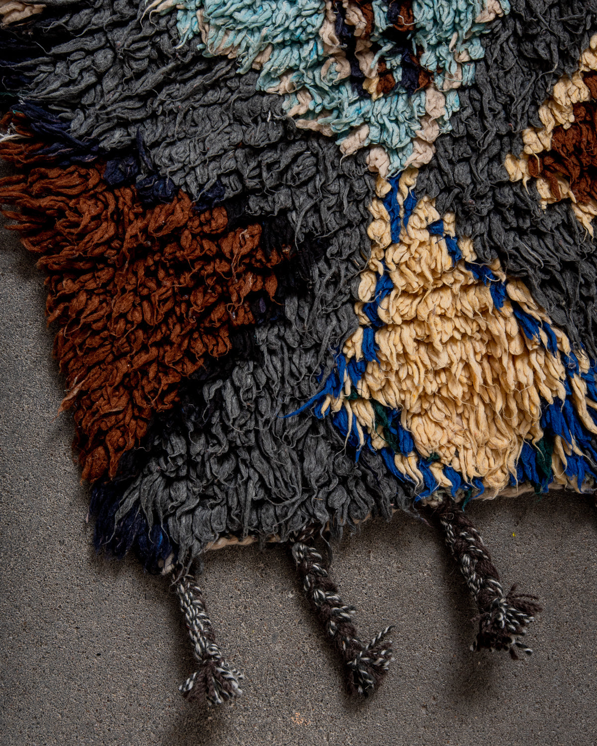 Modern designer vintage handcrafted Berber rug from Morocco. Boucherouite runner rug with beautiful colors and patterns.