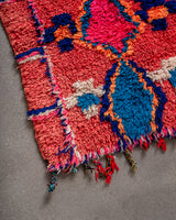 Modern, designer, handcrafted Berber runner rug from Morocco. Vintage carpet with beautiful colours and patterns and fluffy texture.