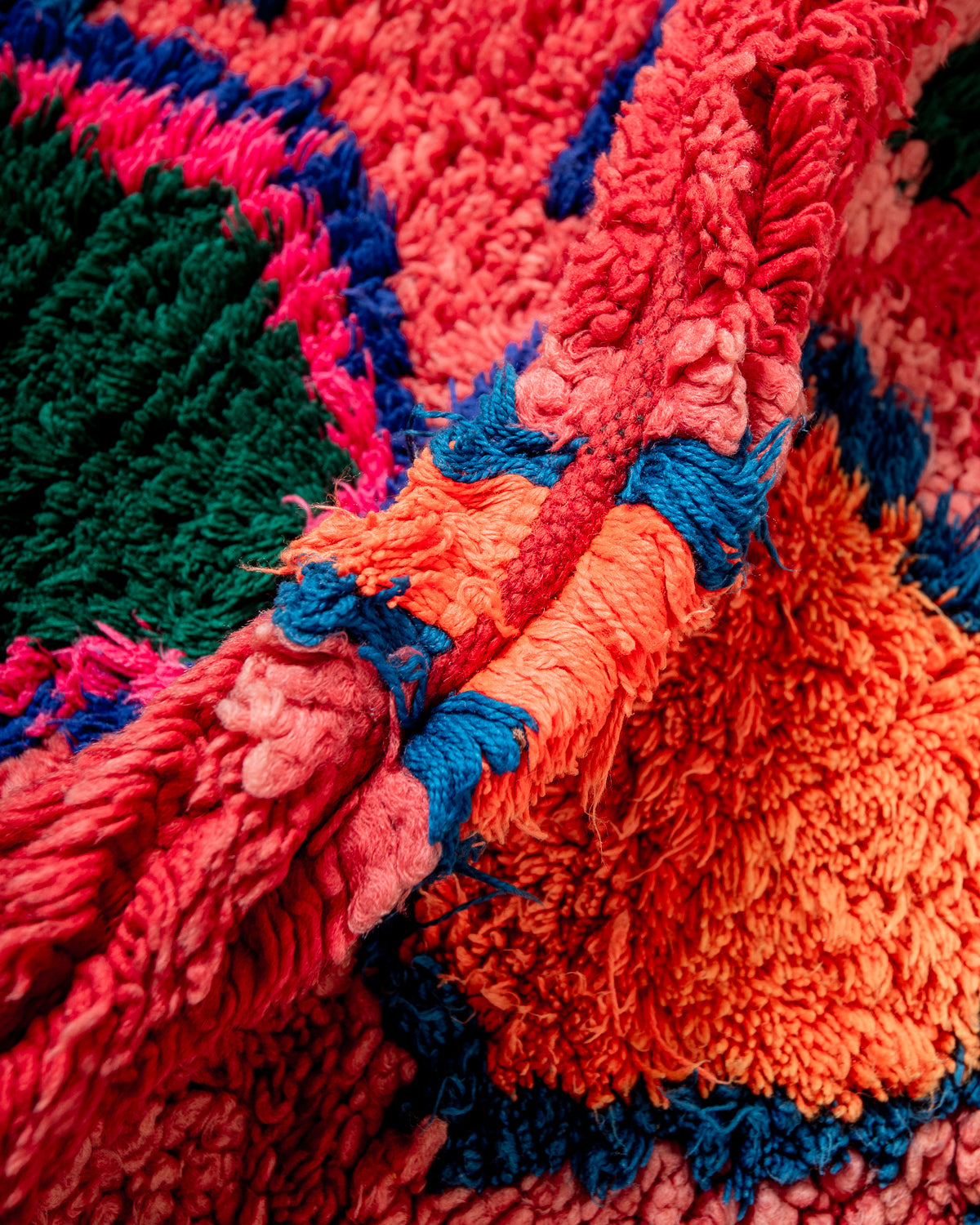 Modern, designer, handcrafted Berber runner rug from Morocco. Vintage carpet with beautiful colours and patterns and fluffy texture.