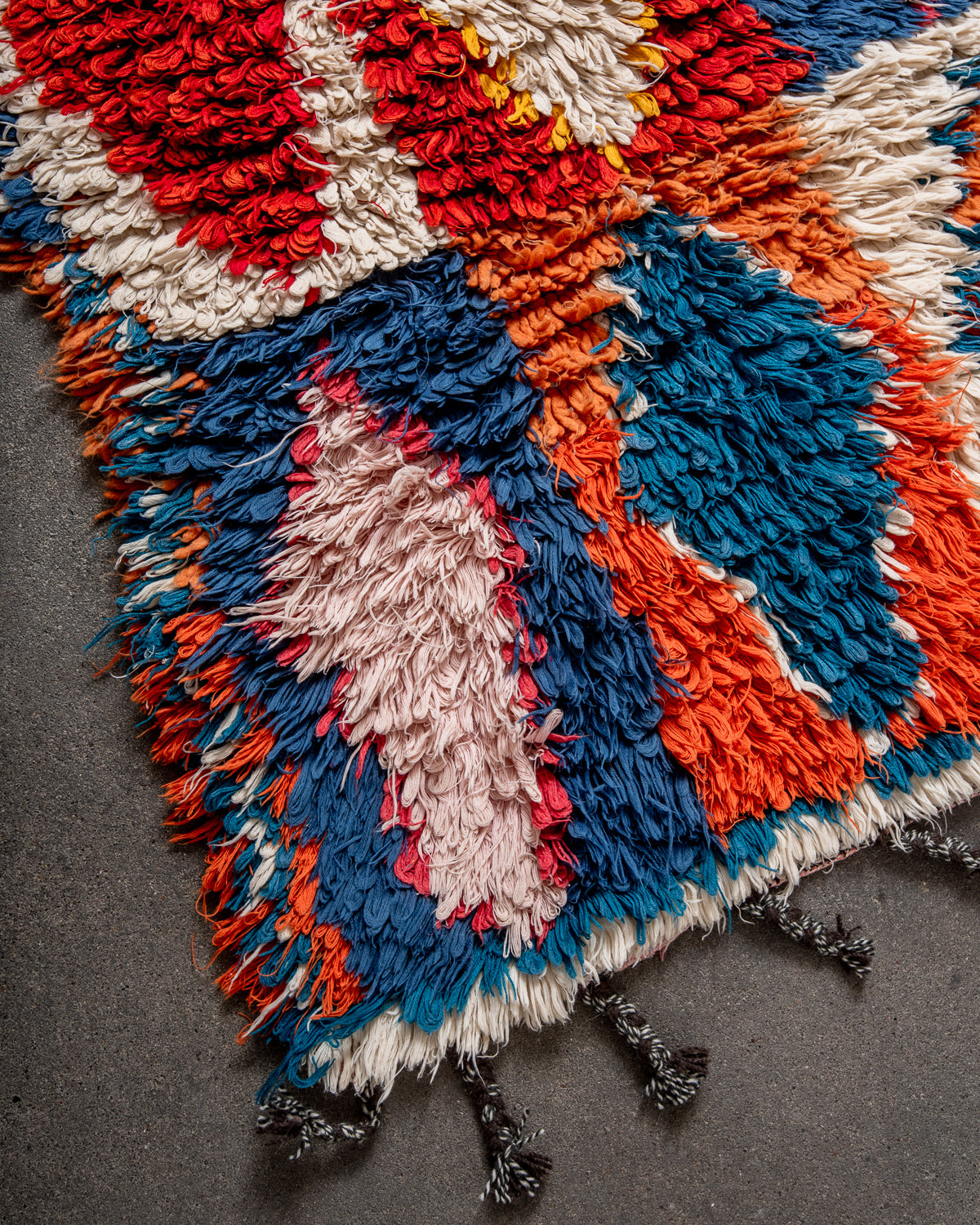 Modern designer vintage handcrafted Berber rug from Morocco. Boucherouite runner rug with beautiful colors and patterns.