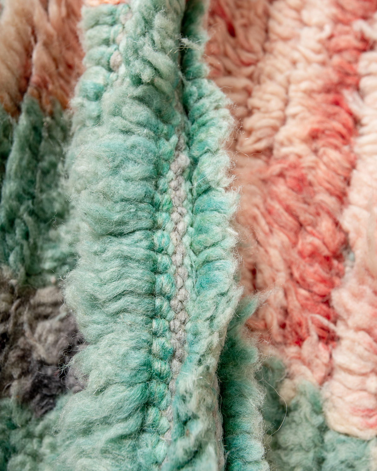 Modern, designer, handcrafted Berber runner rug from Morocco. Vintage carpet with beautiful colours and patterns and fluffy texture.