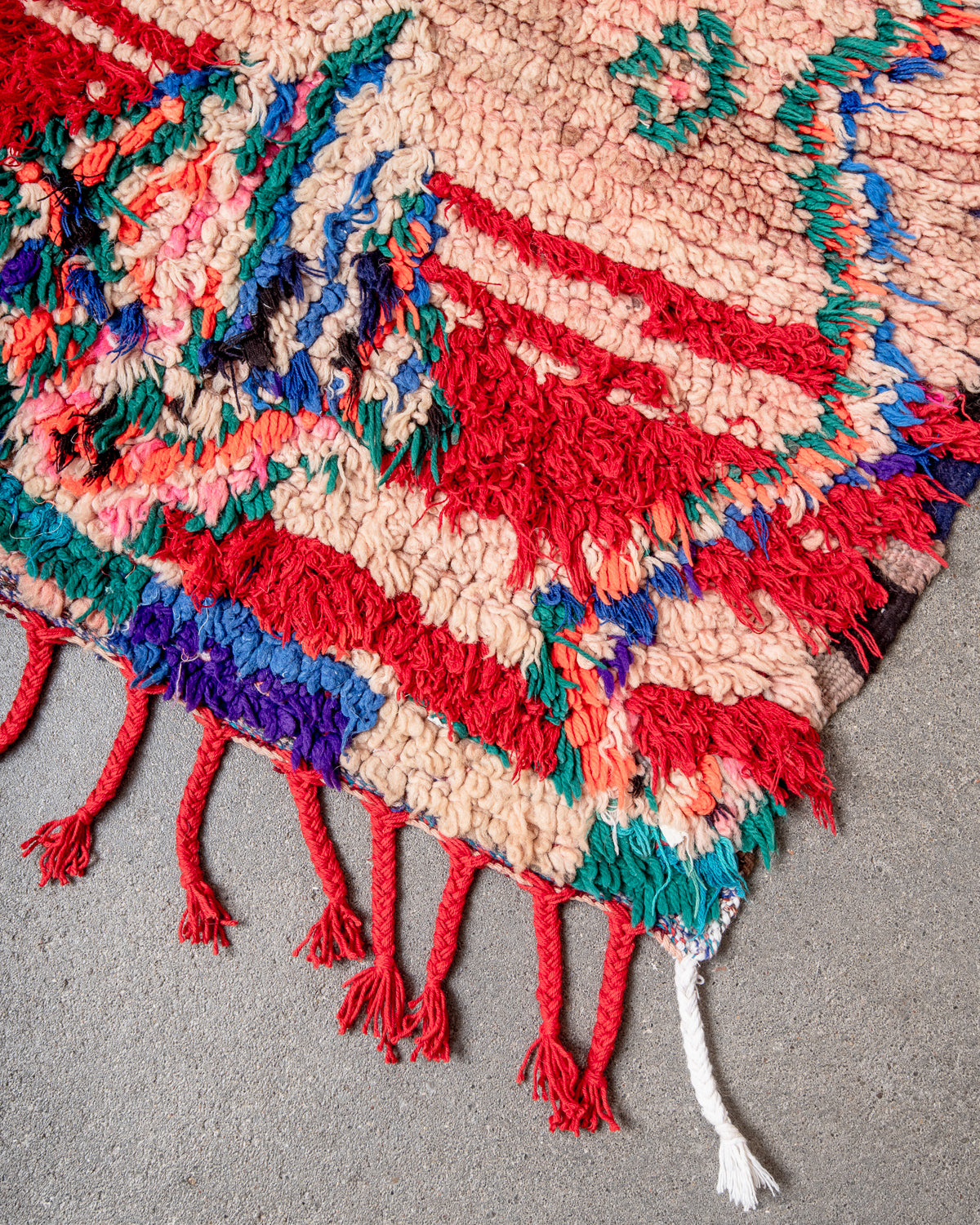 Modern, designer, handcrafted Berber runner rug from Morocco. Vintage carpet with beautiful colours and patterns and fluffy texture.