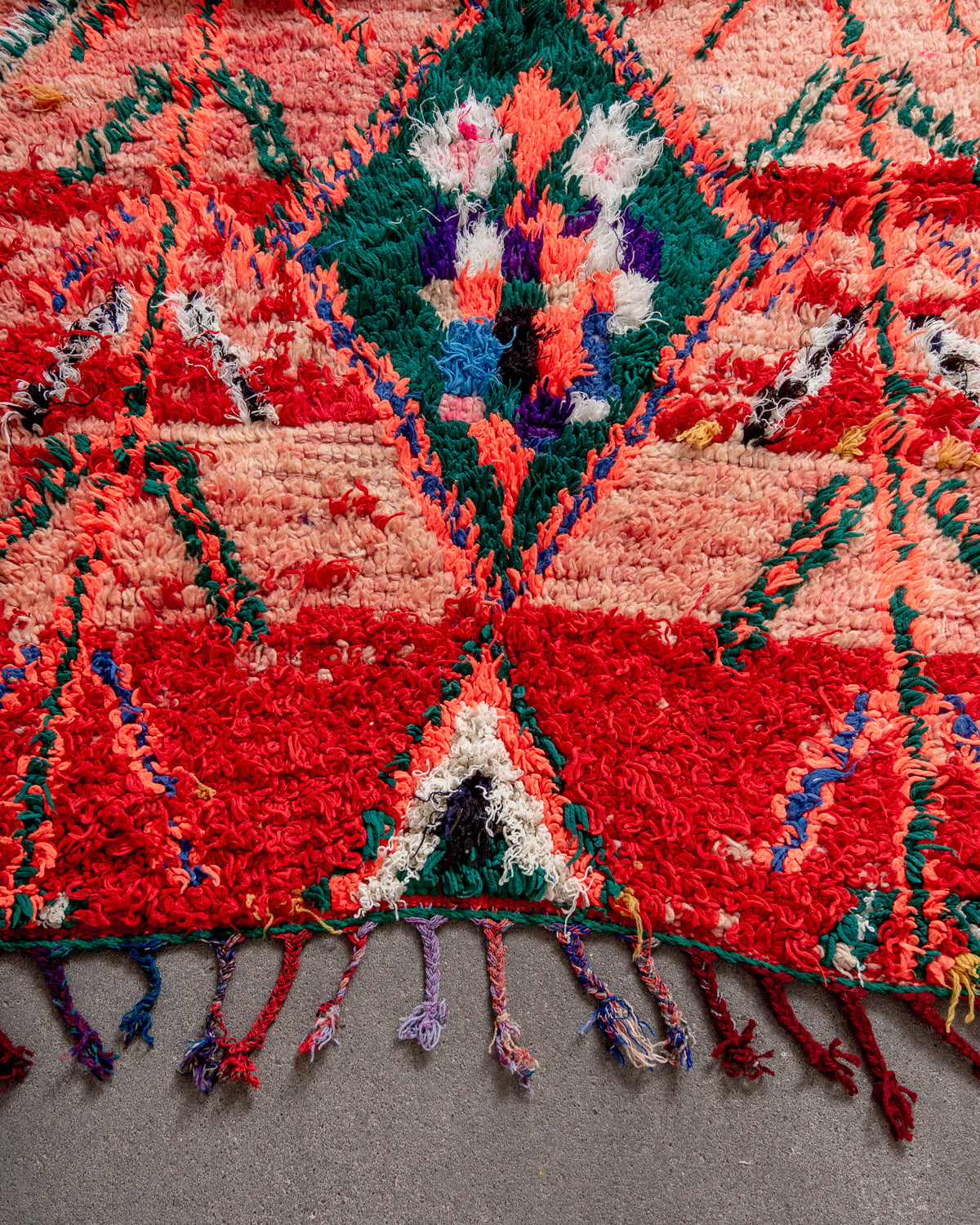 Modern, designer, handcrafted Berber runner rug from Morocco. Vintage carpet with beautiful colours and patterns and fluffy texture.