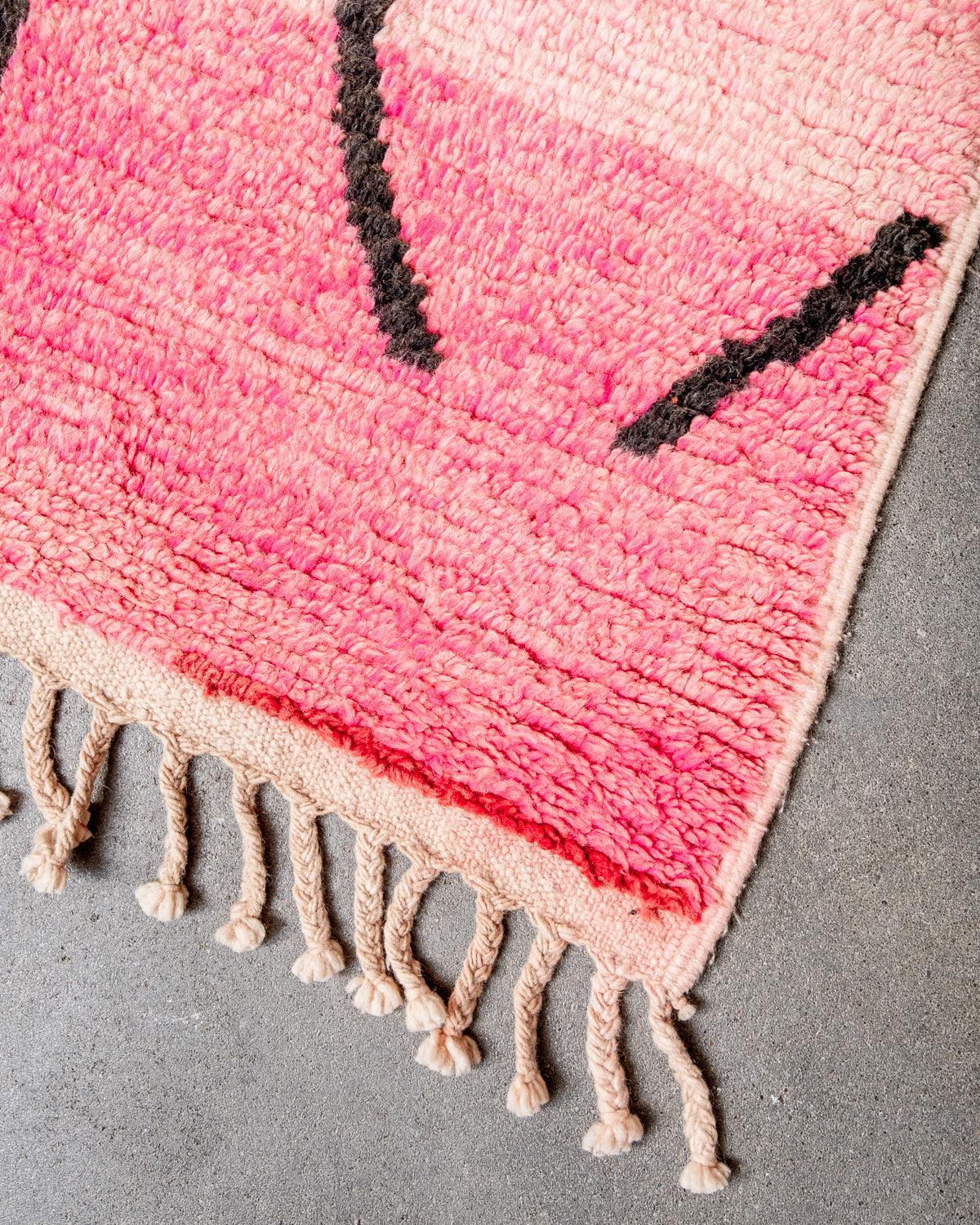 Modern, designer, handcrafted Berber rug from Morocco. Vintage carpet with beautiful colours and patterns and fluffy texture.