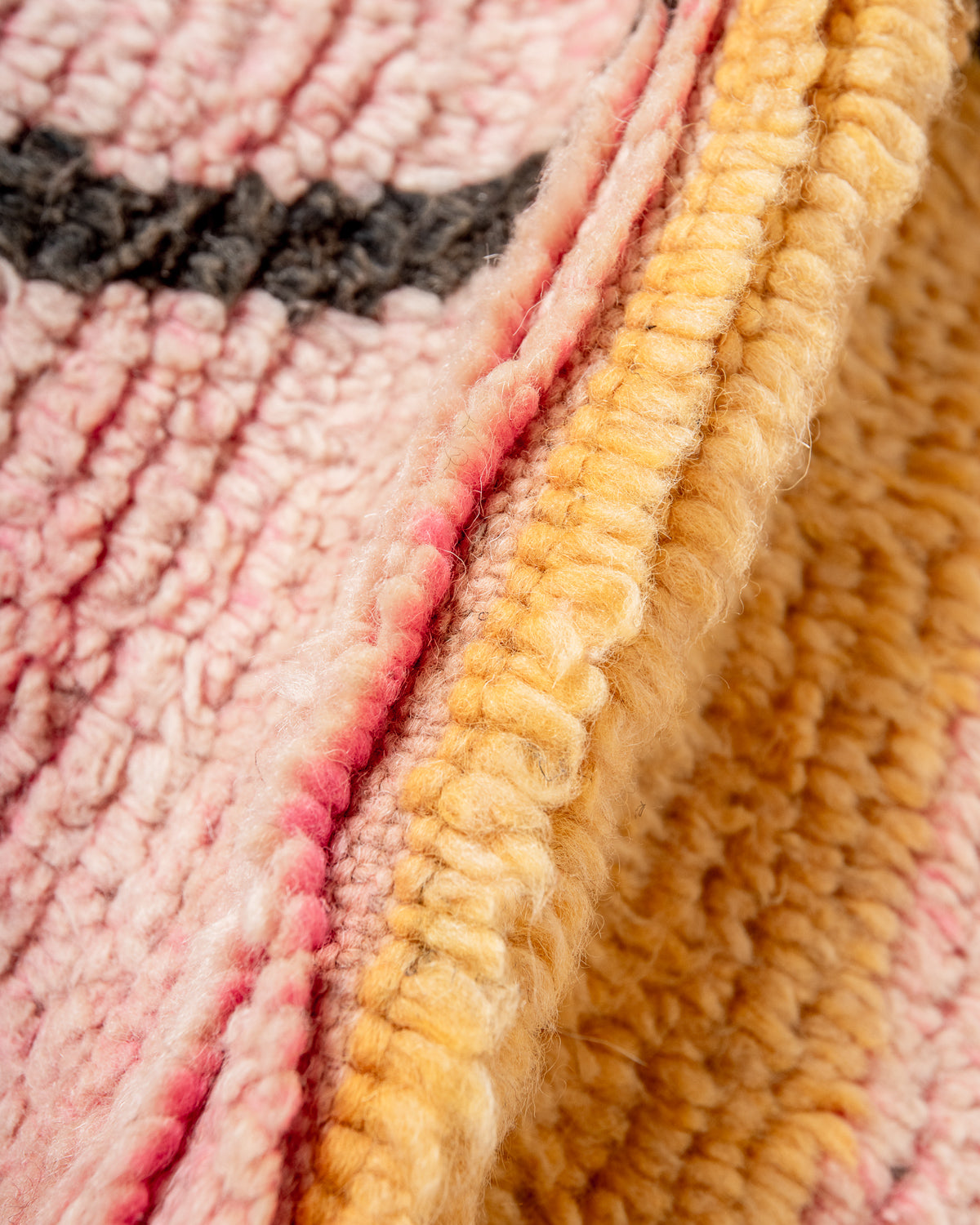 Modern, designer, handcrafted Berber rug from Morocco. Vintage carpet with beautiful colours and patterns and fluffy texture.