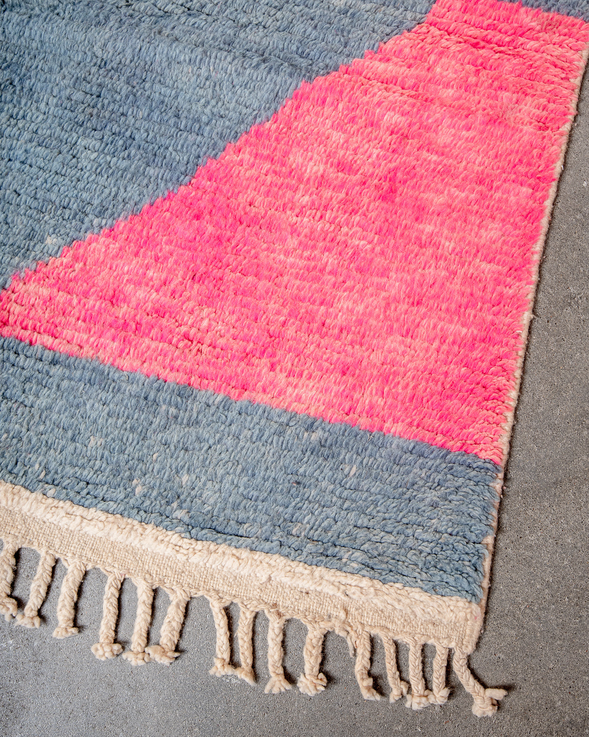 Modern, designer, handcrafted Berber rug from Morocco. Vintage carpet with beautiful colours and patterns and fluffy texture.