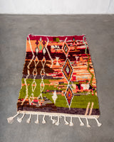 Modern, designer, handcrafted Berber rug from Morocco. Vintage carpet with beautiful colours and patterns and fluffy texture.