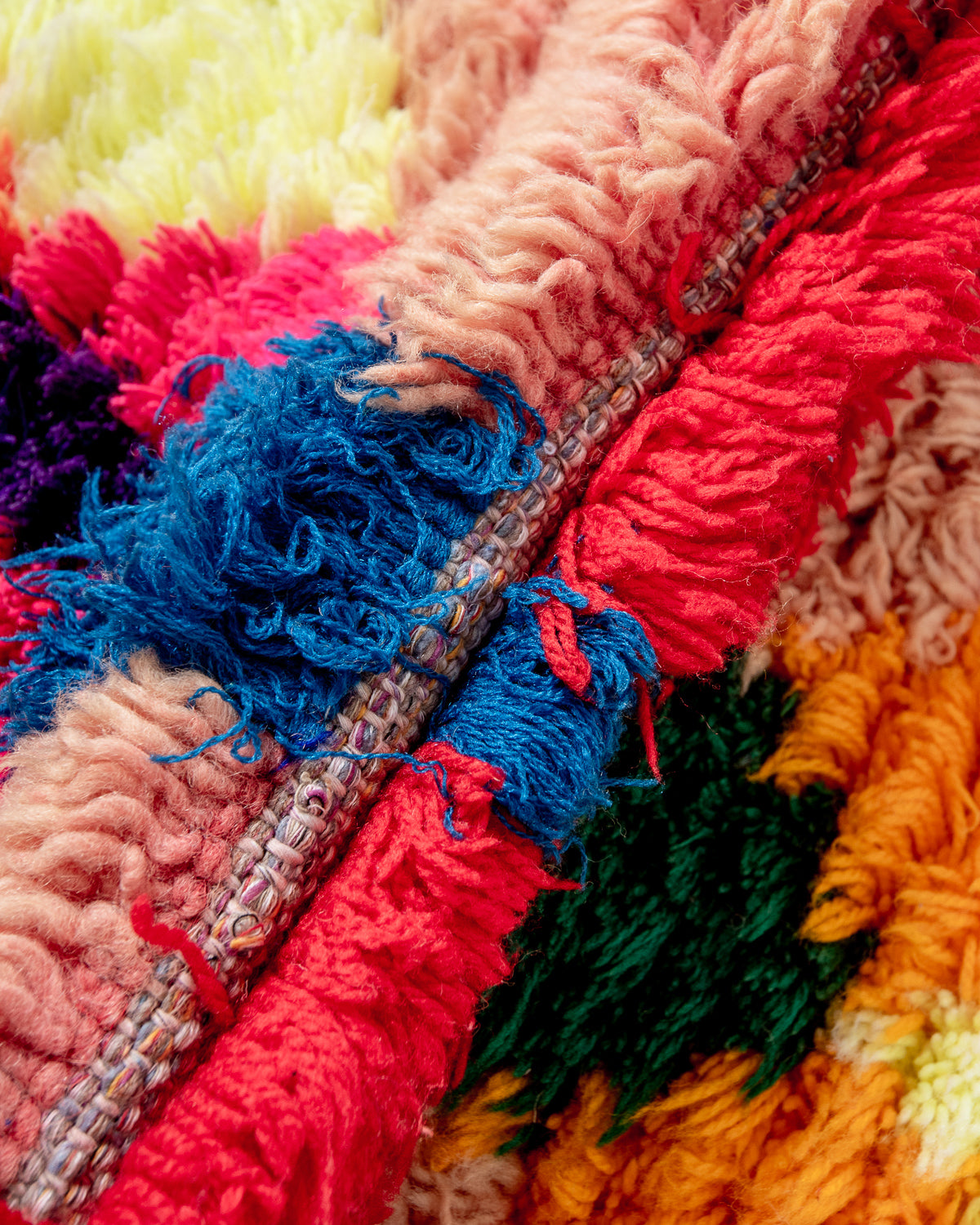 Modern, designer, handcrafted Berber runner rug from Morocco. Vintage carpet with beautiful colours and patterns and fluffy texture.