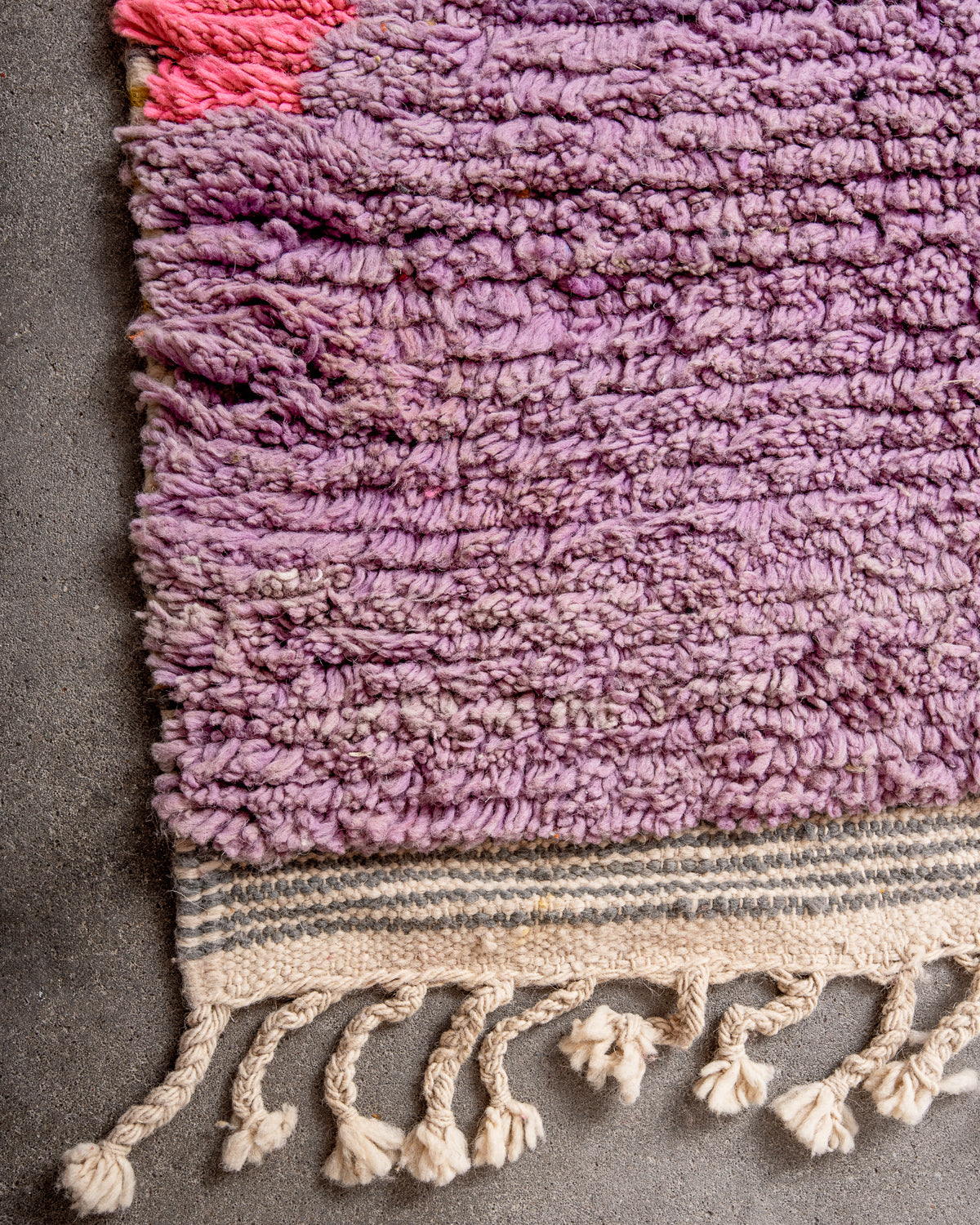 Modern, designer, handcrafted Berber rug from Morocco. Vintage carpet with beautiful colours and patterns and fluffy texture.