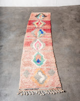 Modern, designer, handcrafted Berber runner rug from Morocco. Vintage carpet with beautiful colours and patterns and fluffy texture.