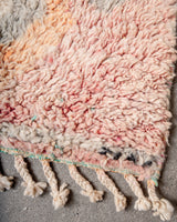 Modern, designer, handcrafted Berber runner rug from Morocco. Vintage carpet with beautiful colours and patterns and fluffy texture.