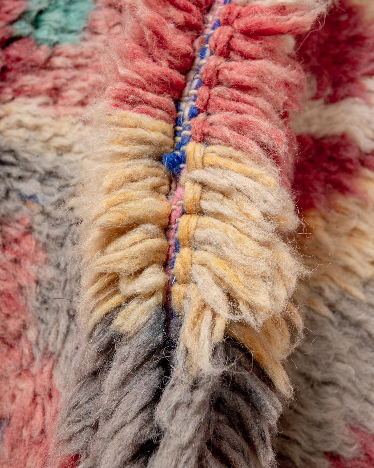 Modern, designer, handcrafted Berber runner rug from Morocco. Vintage carpet with beautiful colours and patterns and fluffy texture.