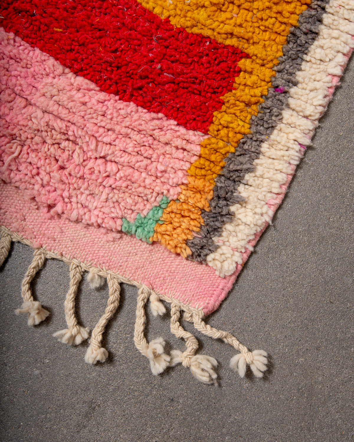 Modern, designer, handcrafted Berber runner rug from Morocco. Vintage carpet with beautiful colours and patterns and fluffy texture.