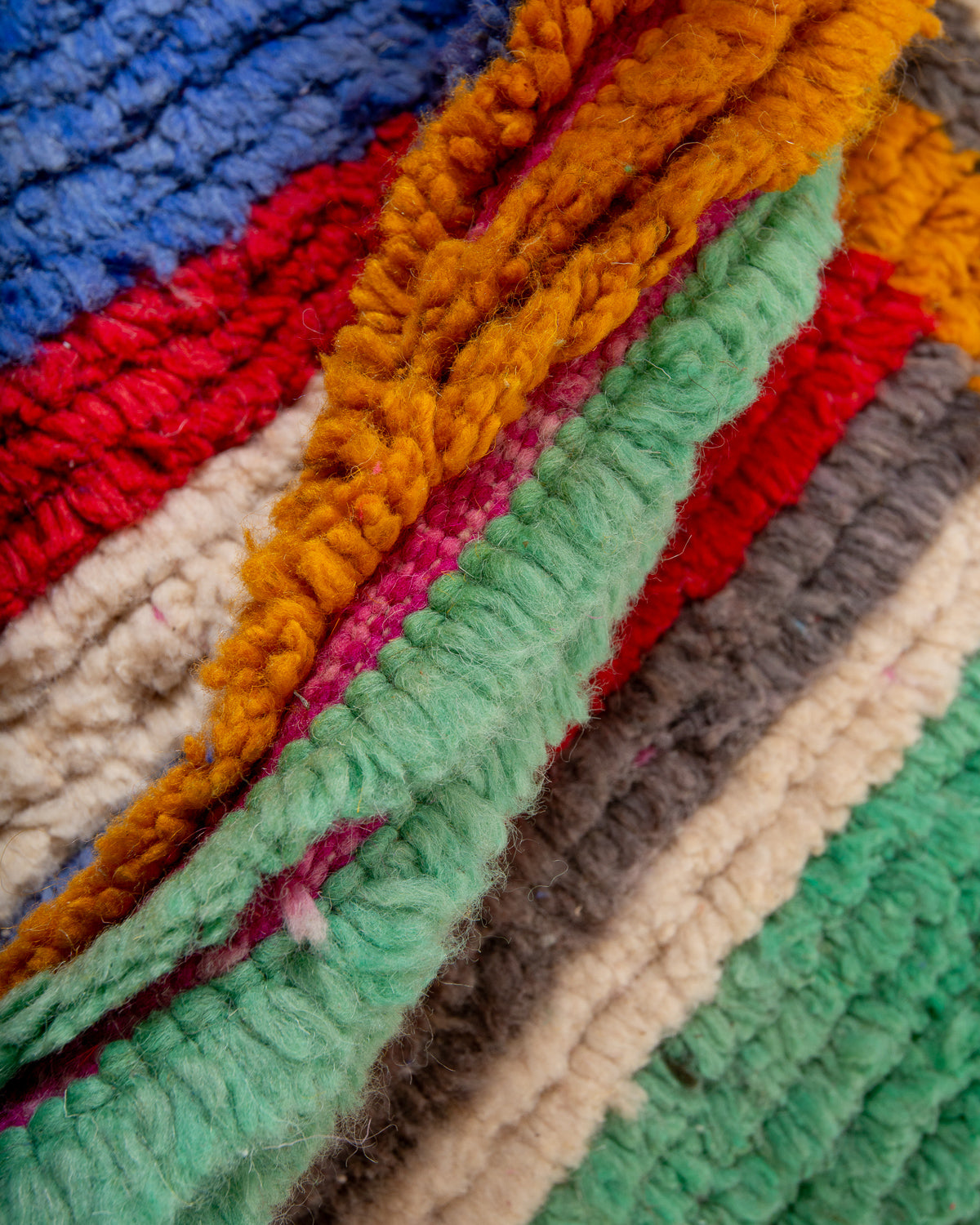 Modern, designer, handcrafted Berber runner rug from Morocco. Vintage carpet with beautiful colours and patterns and fluffy texture.