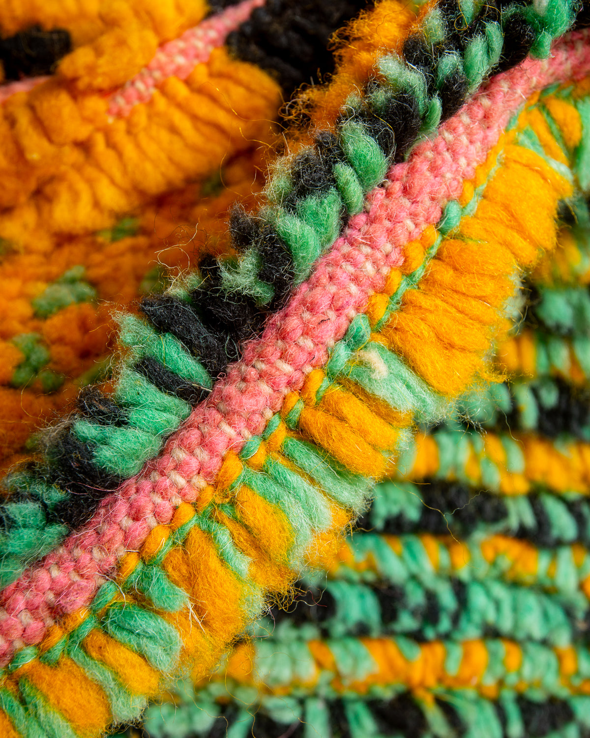 Modern, designer, handcrafted Berber runner rug from Morocco. Beniourain carpet with beautiful colours and patterns and fluffy wool texture.