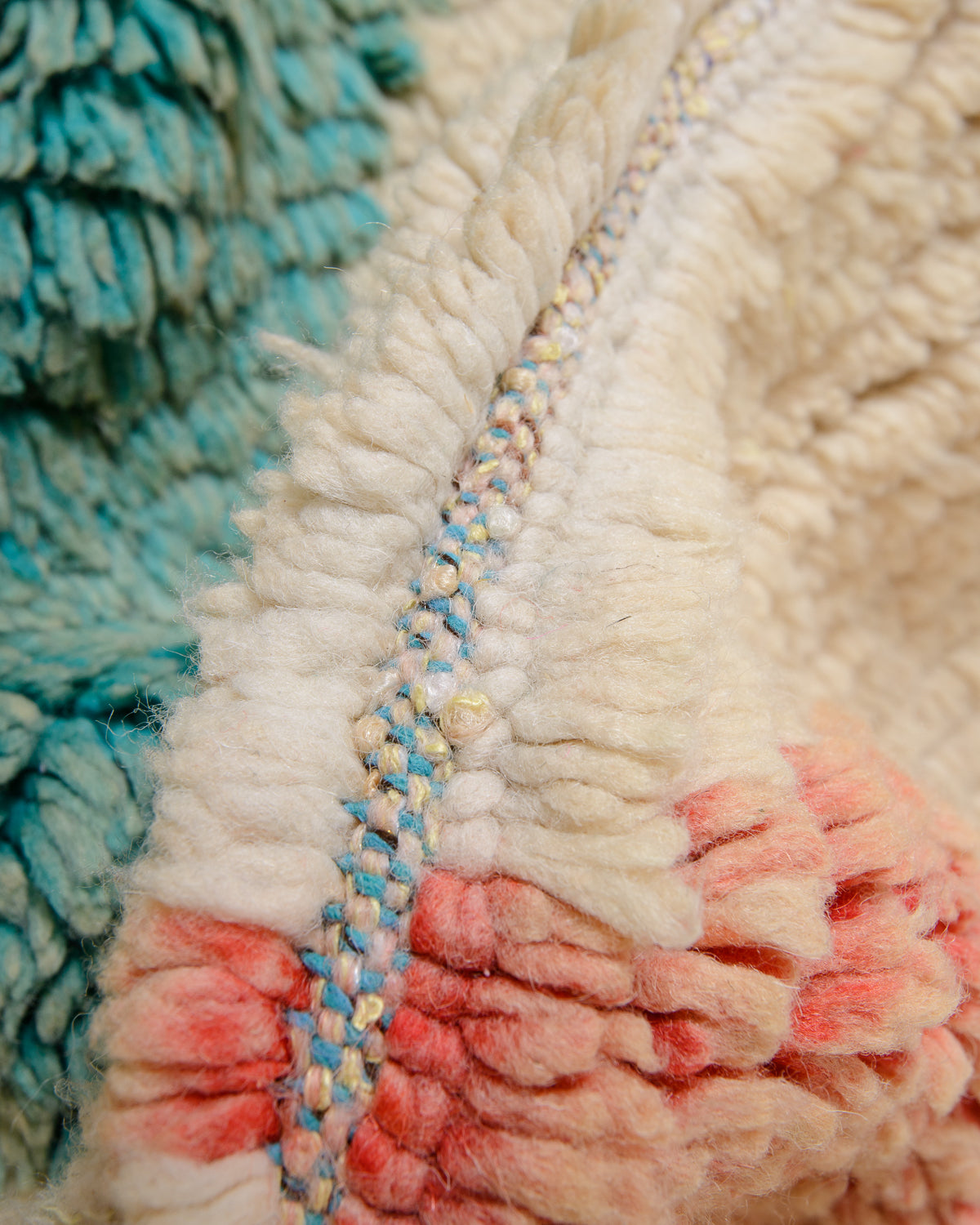 Modern, designer, handcrafted Berber runner rug from Morocco. Vintage carpet with beautiful colours and patterns and fluffy texture.