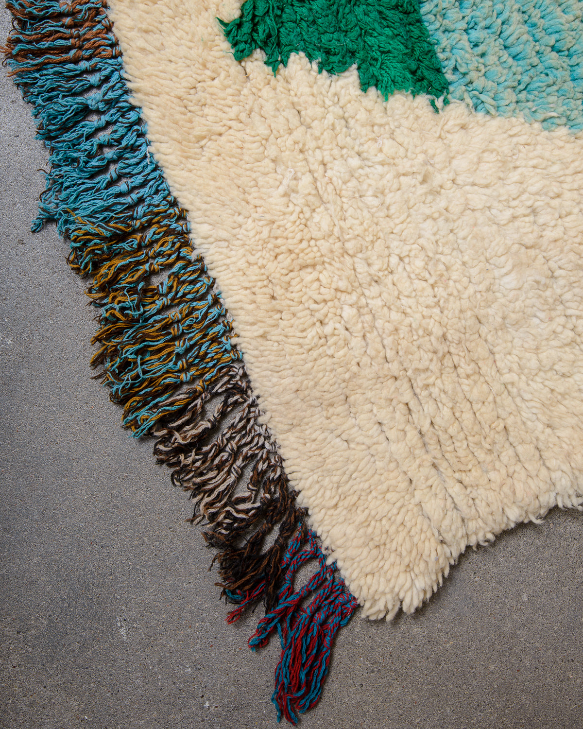 Modern, designer, handcrafted Berber runner rug from Morocco. Vintage carpet with beautiful colours and patterns and fluffy texture.