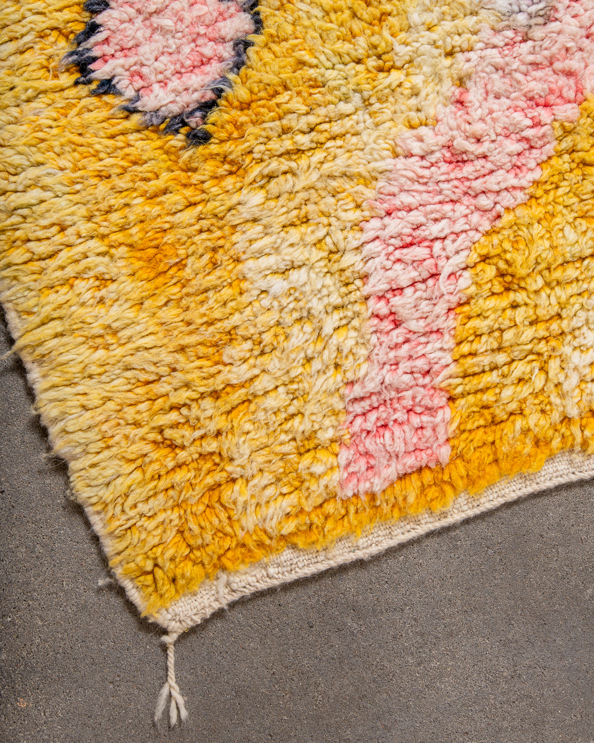 Modern, designer, handcrafted Berber rug from Morocco. Vintage carpet with beautiful colours and patterns and fluffy texture.