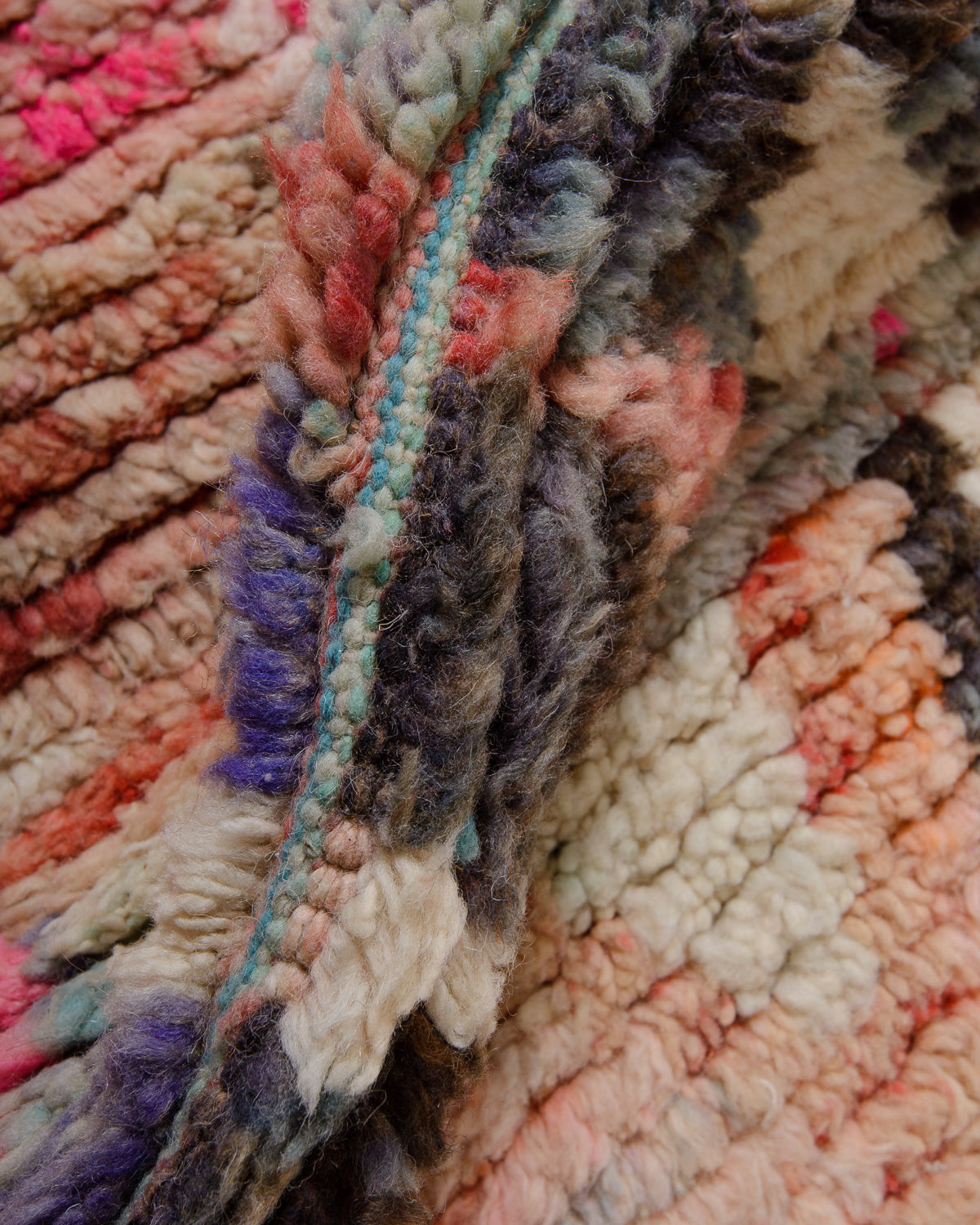 Modern, designer, handcrafted Berber runner rug from Morocco. Vintage carpet with beautiful colours and patterns and fluffy texture.