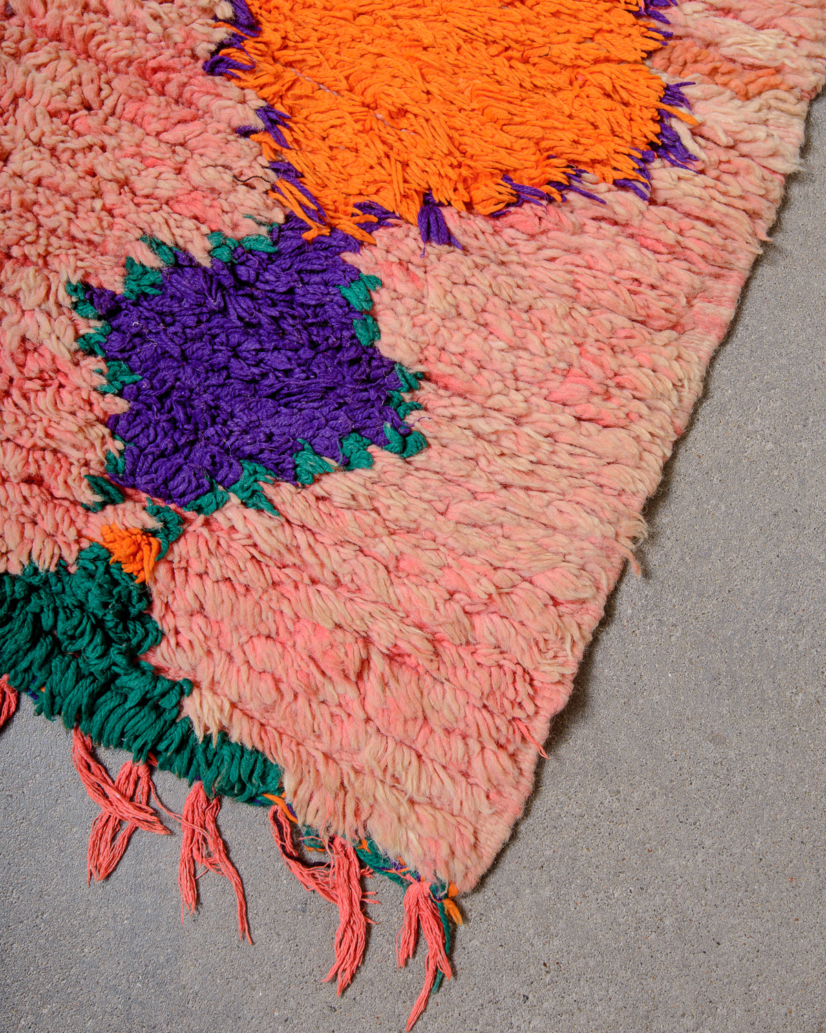 Modern, designer, handcrafted Berber runner rug from Morocco. Vintage carpet with beautiful colours and patterns and fluffy texture.