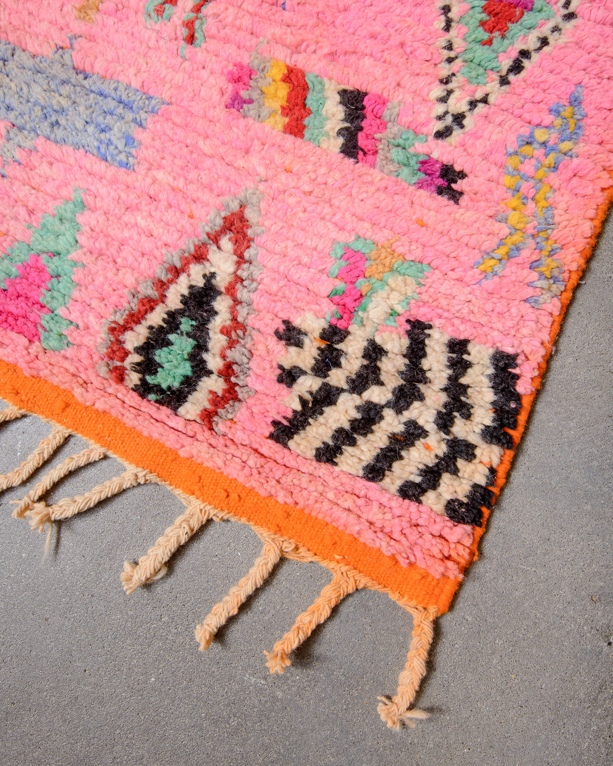 Modern, designer, handcrafted Berber runner rug from Morocco. Vintage carpet with beautiful colours and patterns and fluffy texture.