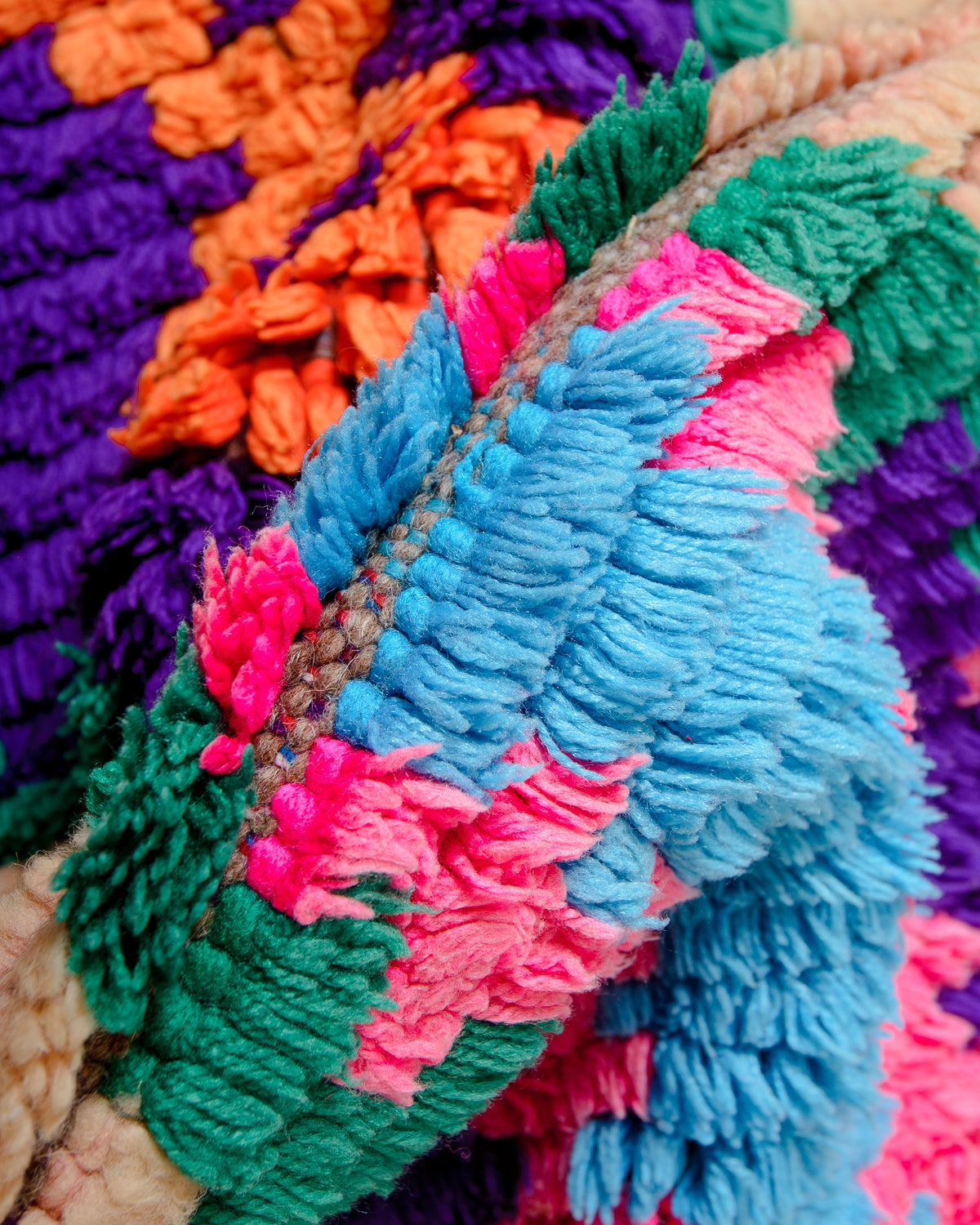 Modern, designer, handcrafted Berber runner rug from Morocco. Vintage carpet with beautiful colours and patterns and fluffy texture.