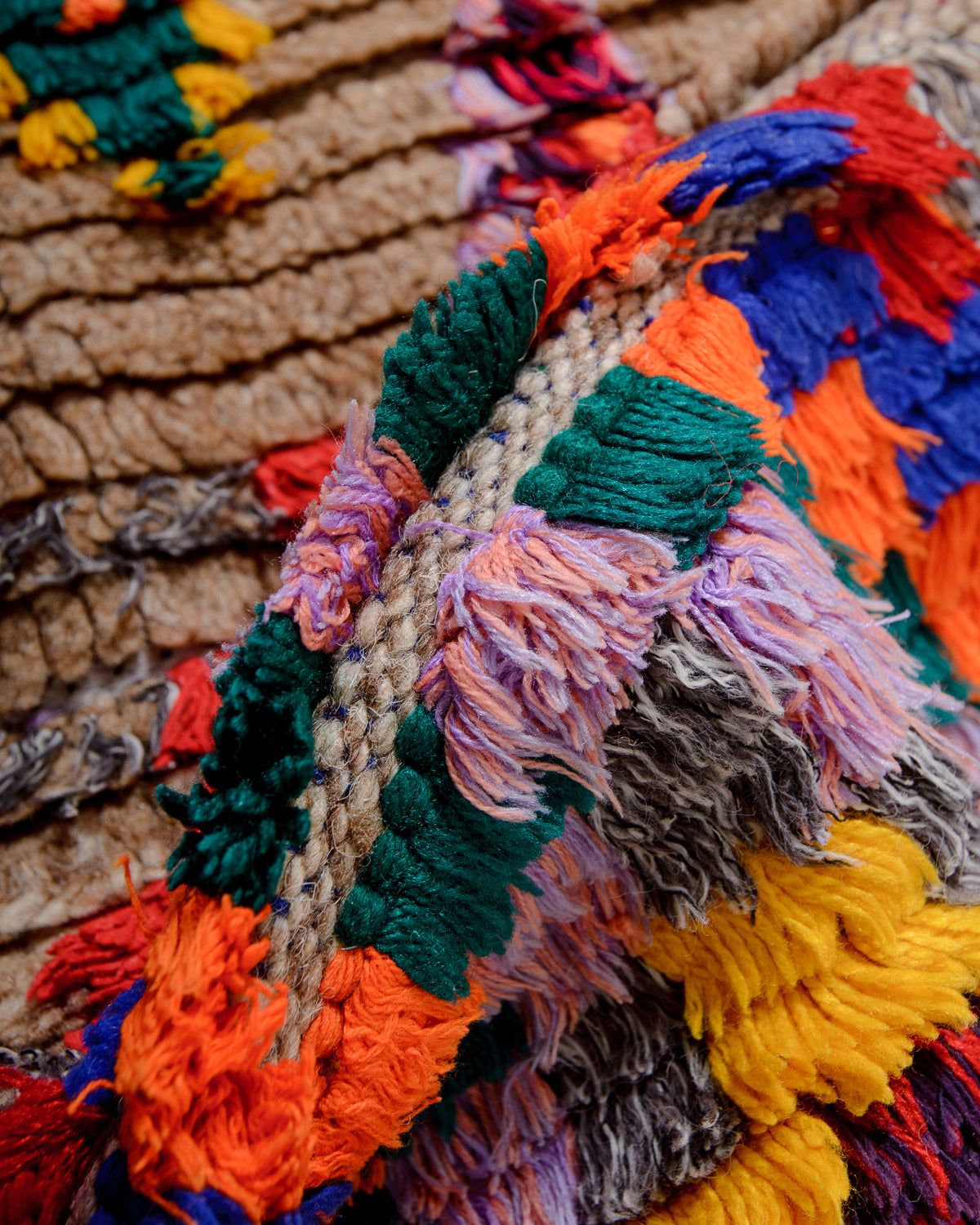 Modern, designer, handcrafted Berber runner rug from Morocco. Vintage carpet with beautiful colours and patterns and fluffy texture.