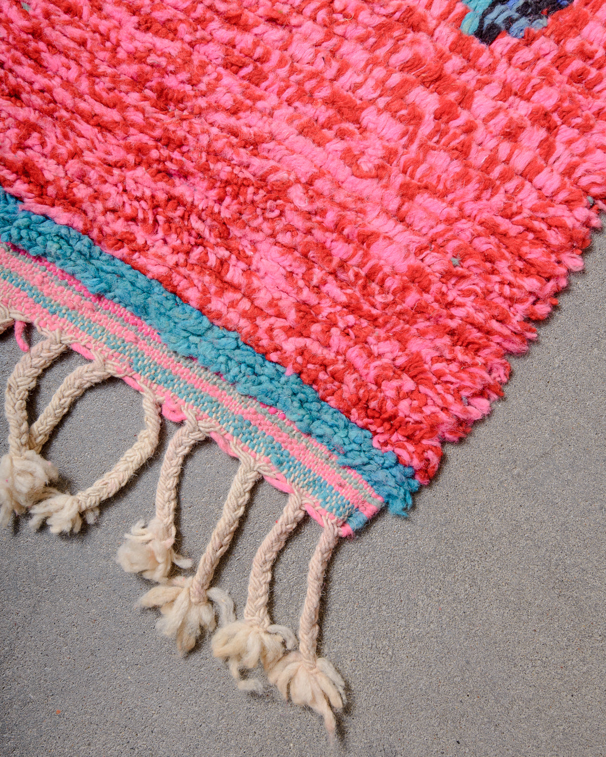 Modern, designer, handcrafted Berber runner rug from Morocco. Vintage carpet with beautiful colours and patterns and fluffy texture.