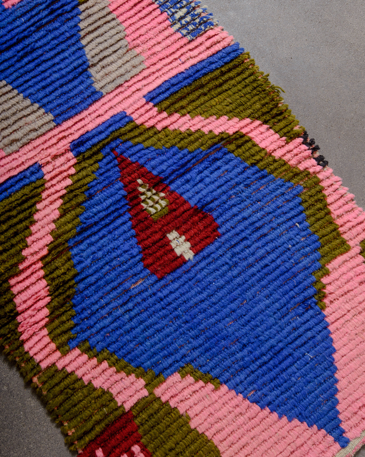 Modern, designer, handcrafted Berber runner rug from Morocco. Vintage carpet with beautiful colours and patterns and fluffy texture.