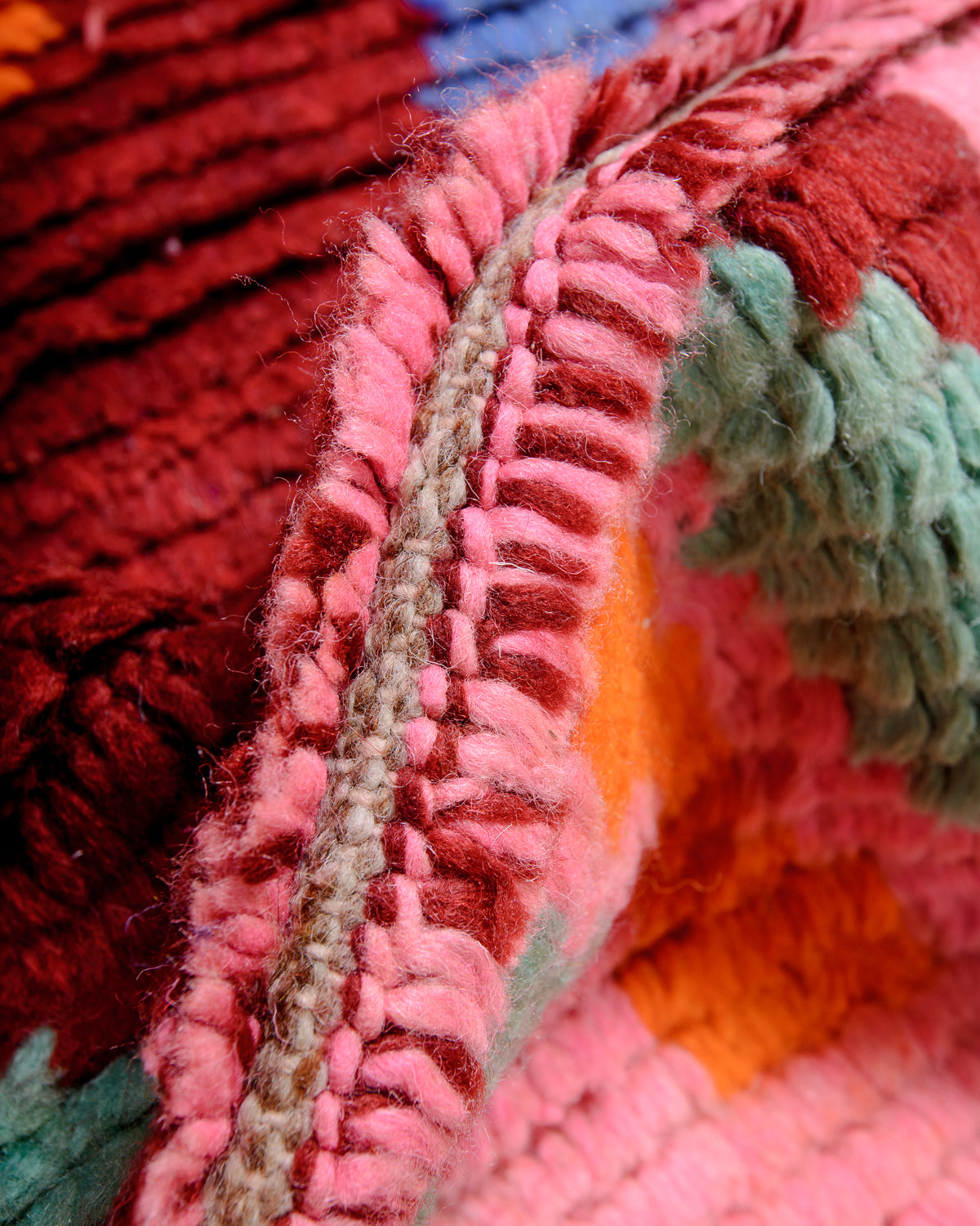 Modern, designer, handcrafted Berber runner rug from Morocco. Vintage carpet with beautiful colours and patterns and fluffy texture.