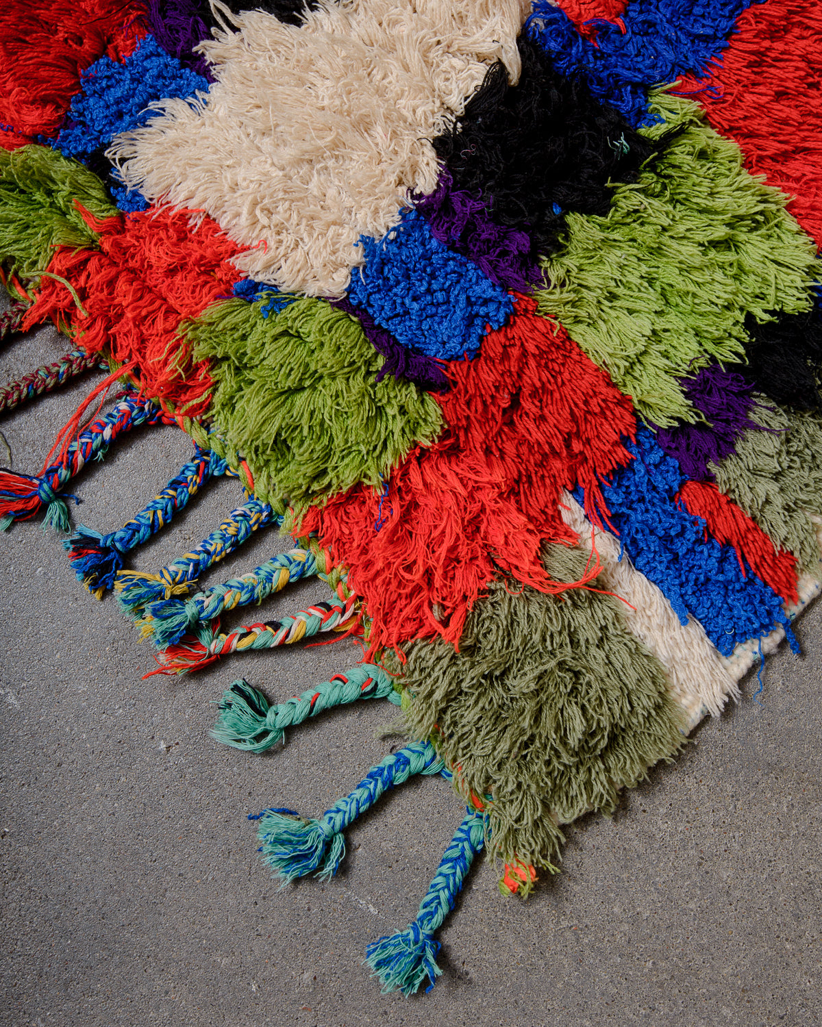 Modern, designer, handcrafted Berber runner rug from Morocco. Vintage carpet with beautiful colours and patterns and fluffy texture.