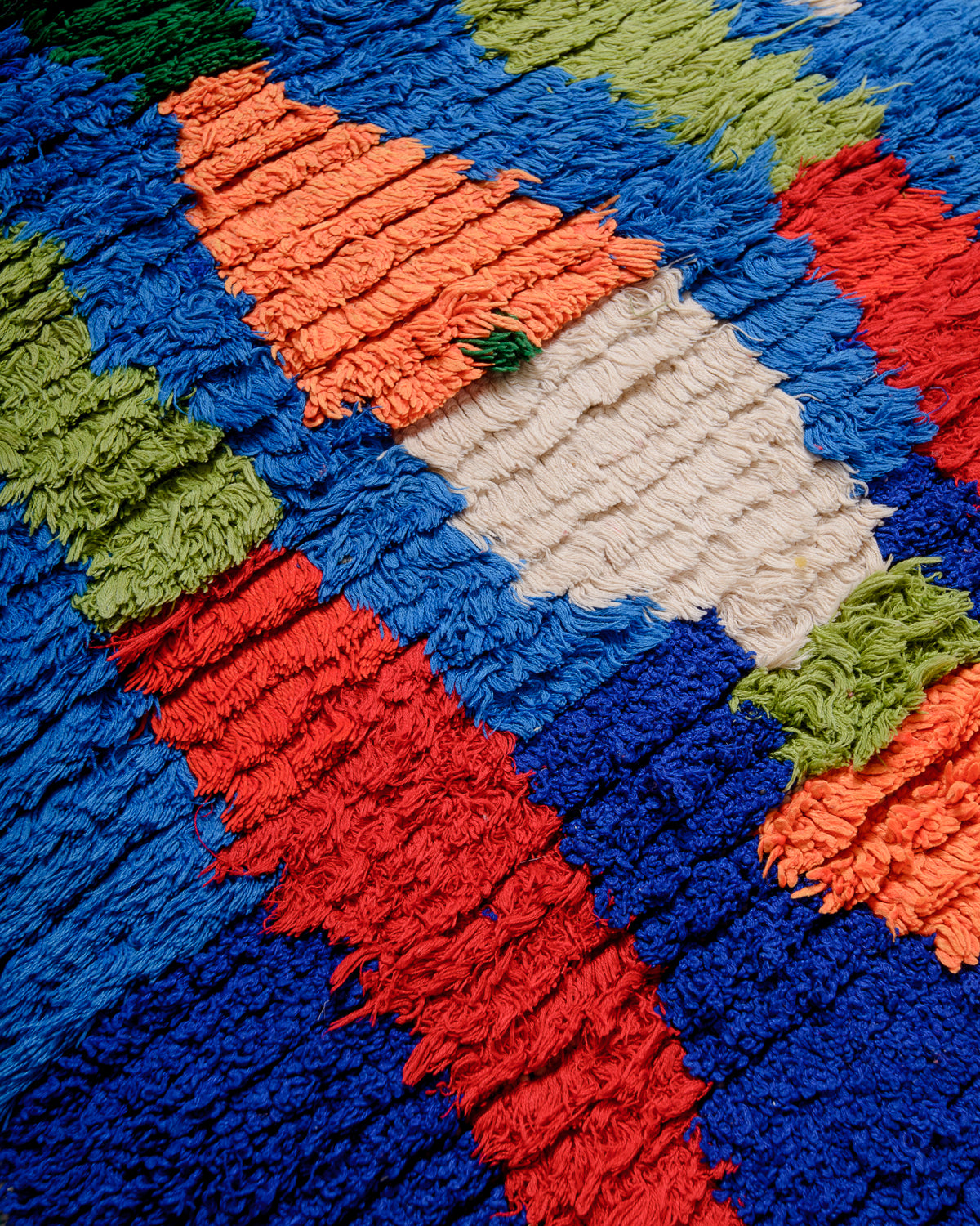 Modern, designer, handcrafted Berber runner rug from Morocco. Vintage carpet with beautiful colours and patterns and fluffy texture.