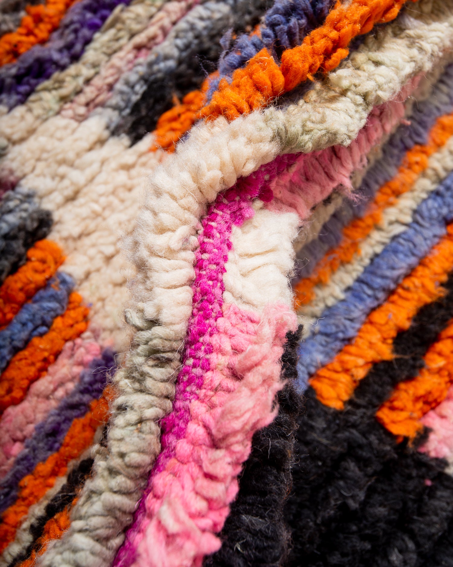 Modern, designer, handcrafted Berber runner rug from Morocco. Vintage carpet with beautiful colours and patterns and fluffy texture.