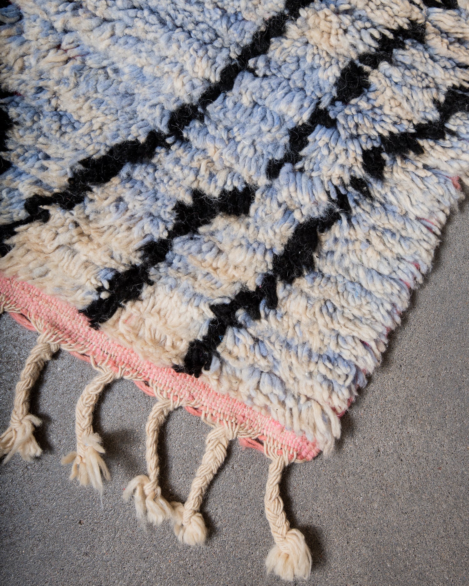 Modern, designer, handcrafted Berber runner rug from Morocco. Vintage carpet with beautiful colours and patterns and fluffy texture.