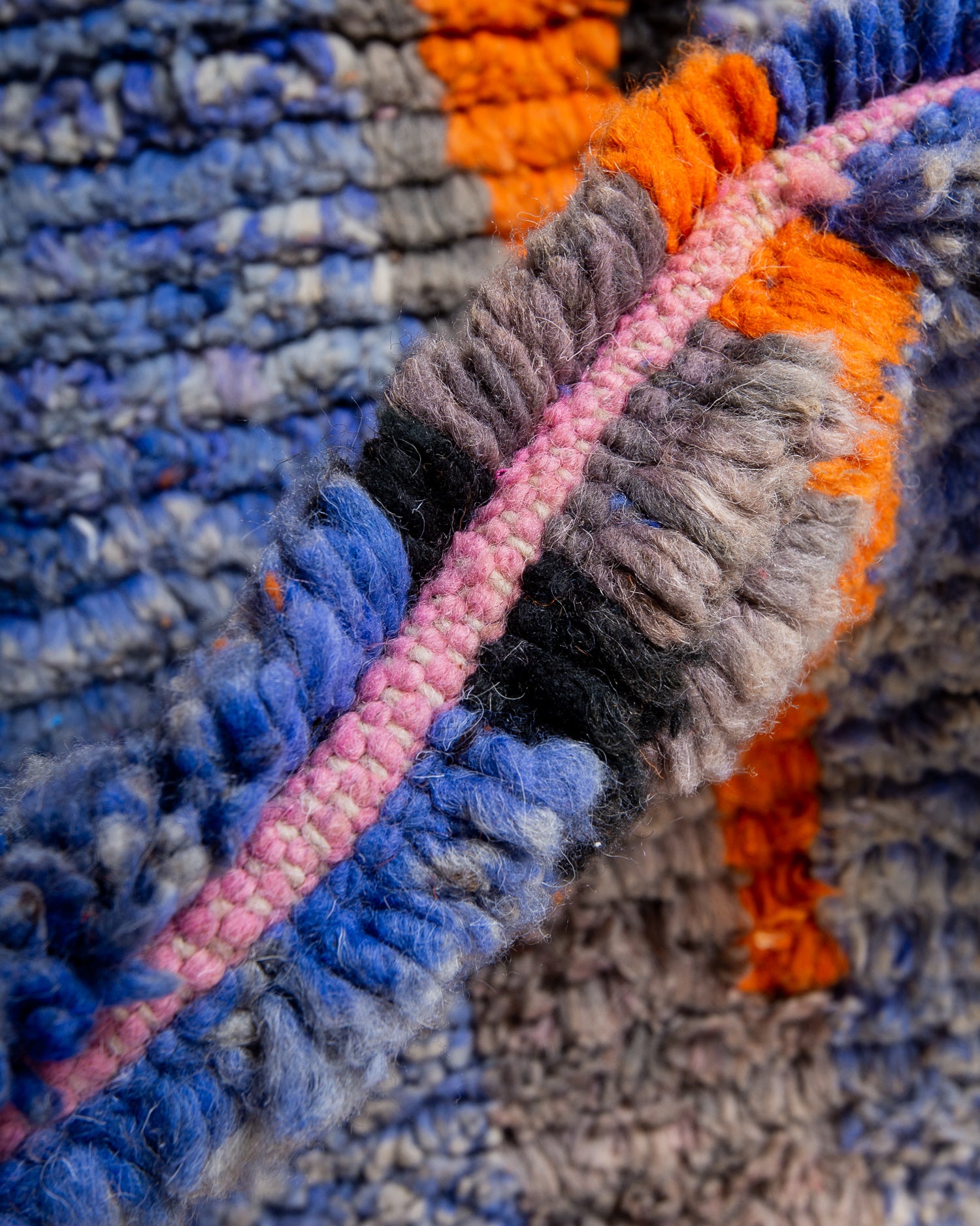 Modern, designer, handcrafted Berber runner rug from Morocco. Vintage carpet with beautiful colours and patterns and fluffy texture.