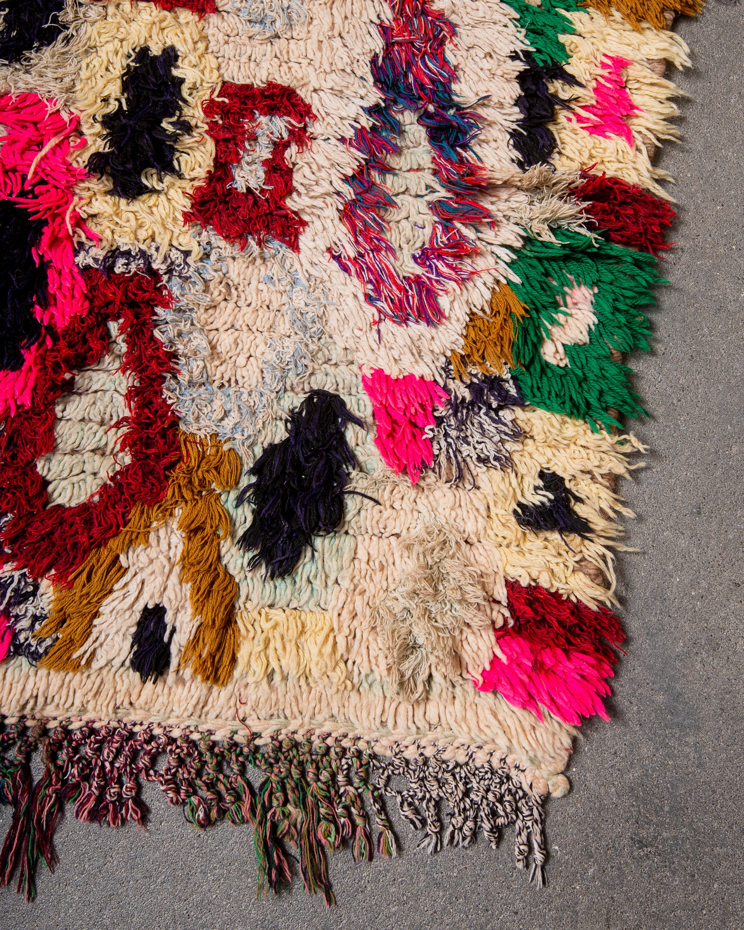 Modern, designer, handcrafted Berber runner rug from Morocco. Vintage carpet with beautiful colours and patterns and fluffy texture.