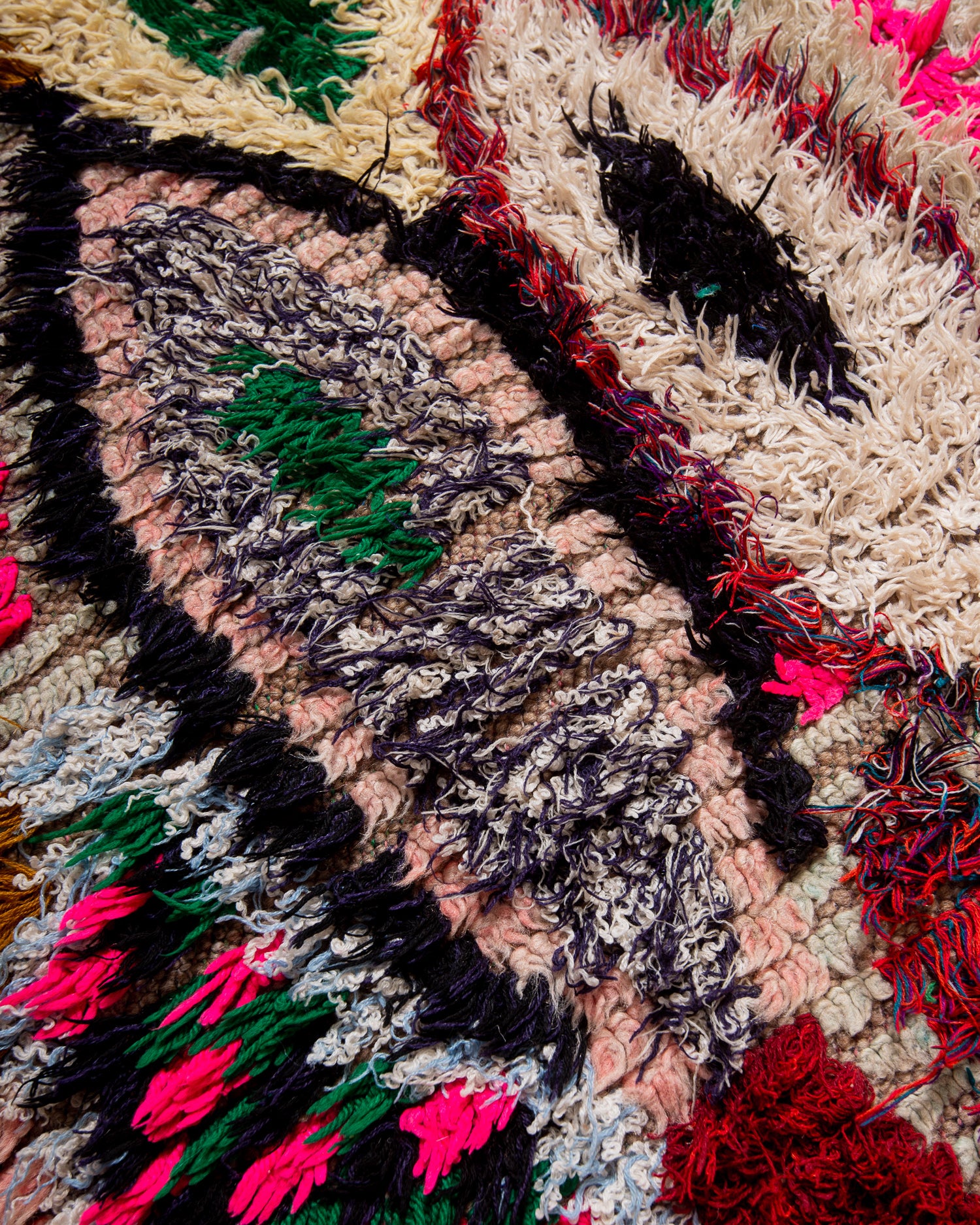 Modern, designer, handcrafted Berber runner rug from Morocco. Vintage carpet with beautiful colours and patterns and fluffy texture.