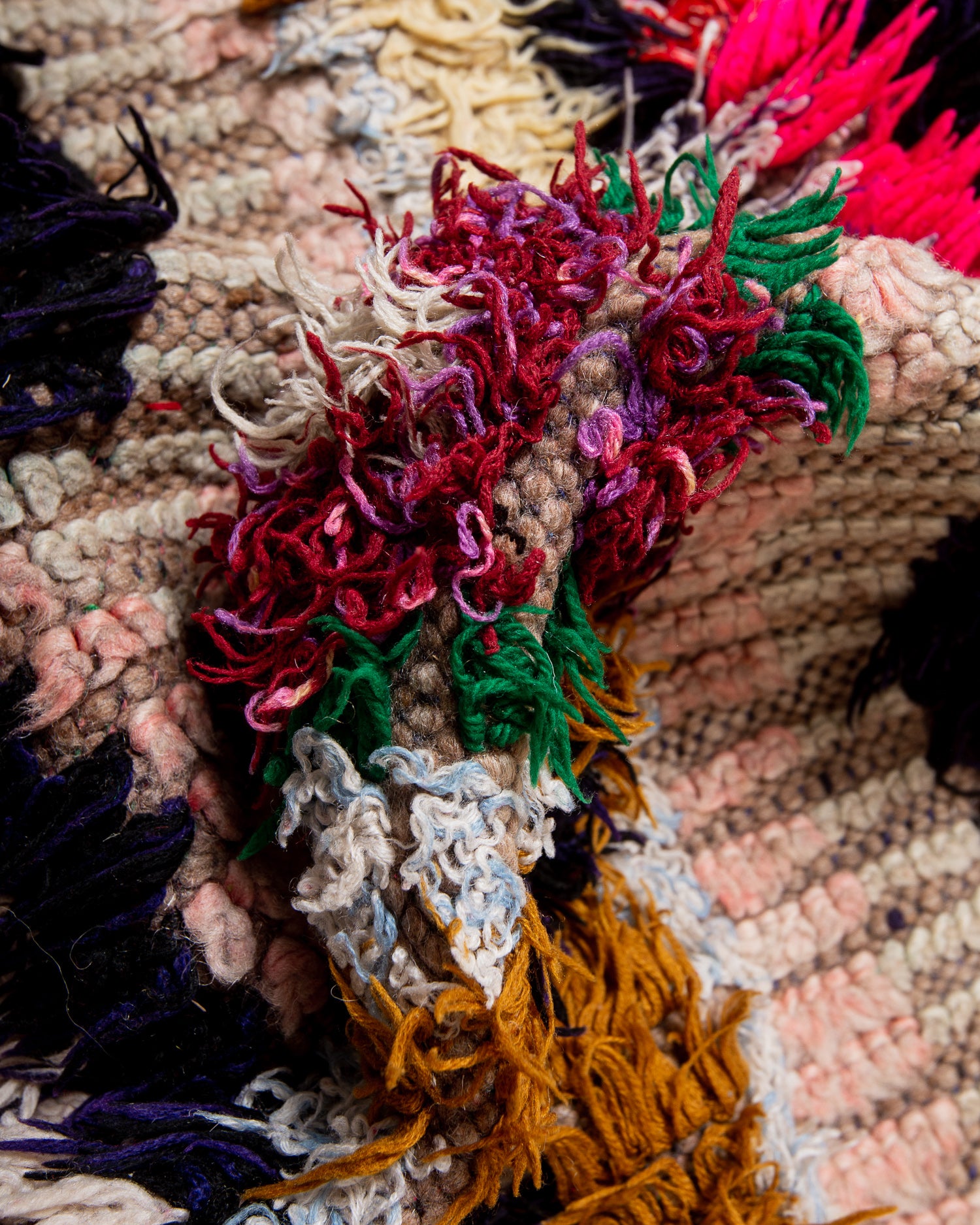 Modern, designer, handcrafted Berber runner rug from Morocco. Vintage carpet with beautiful colours and patterns and fluffy texture.