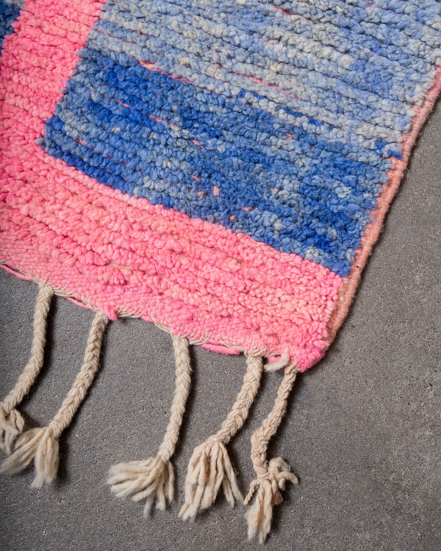 Modern, designer, handcrafted Berber runner rug from Morocco. Vintage carpet with beautiful colours and patterns and fluffy texture.