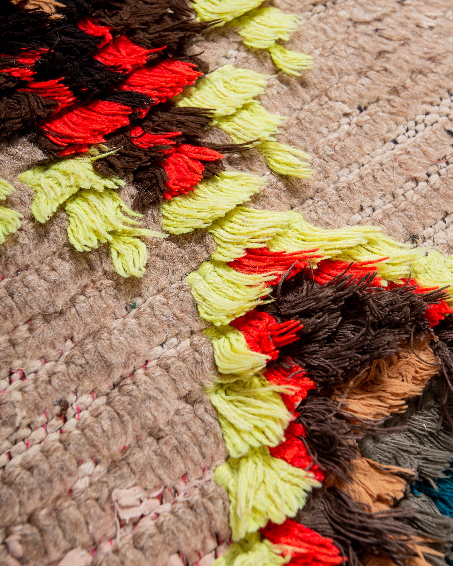 Modern, designer, handcrafted Berber runner rug from Morocco. Vintage carpet with beautiful colours and patterns and fluffy texture.