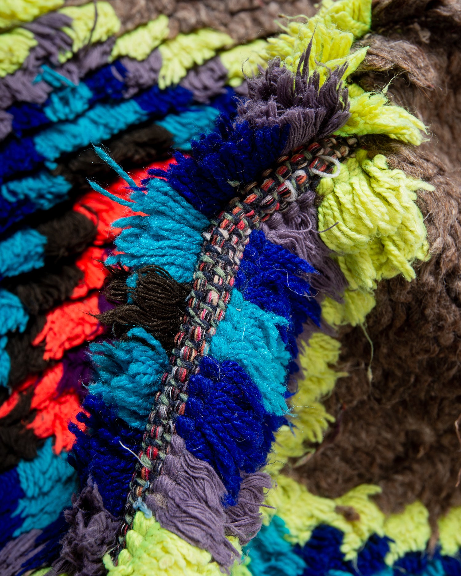 Modern, designer, handcrafted Berber runner rug from Morocco. Vintage carpet with beautiful colours and patterns and fluffy texture.