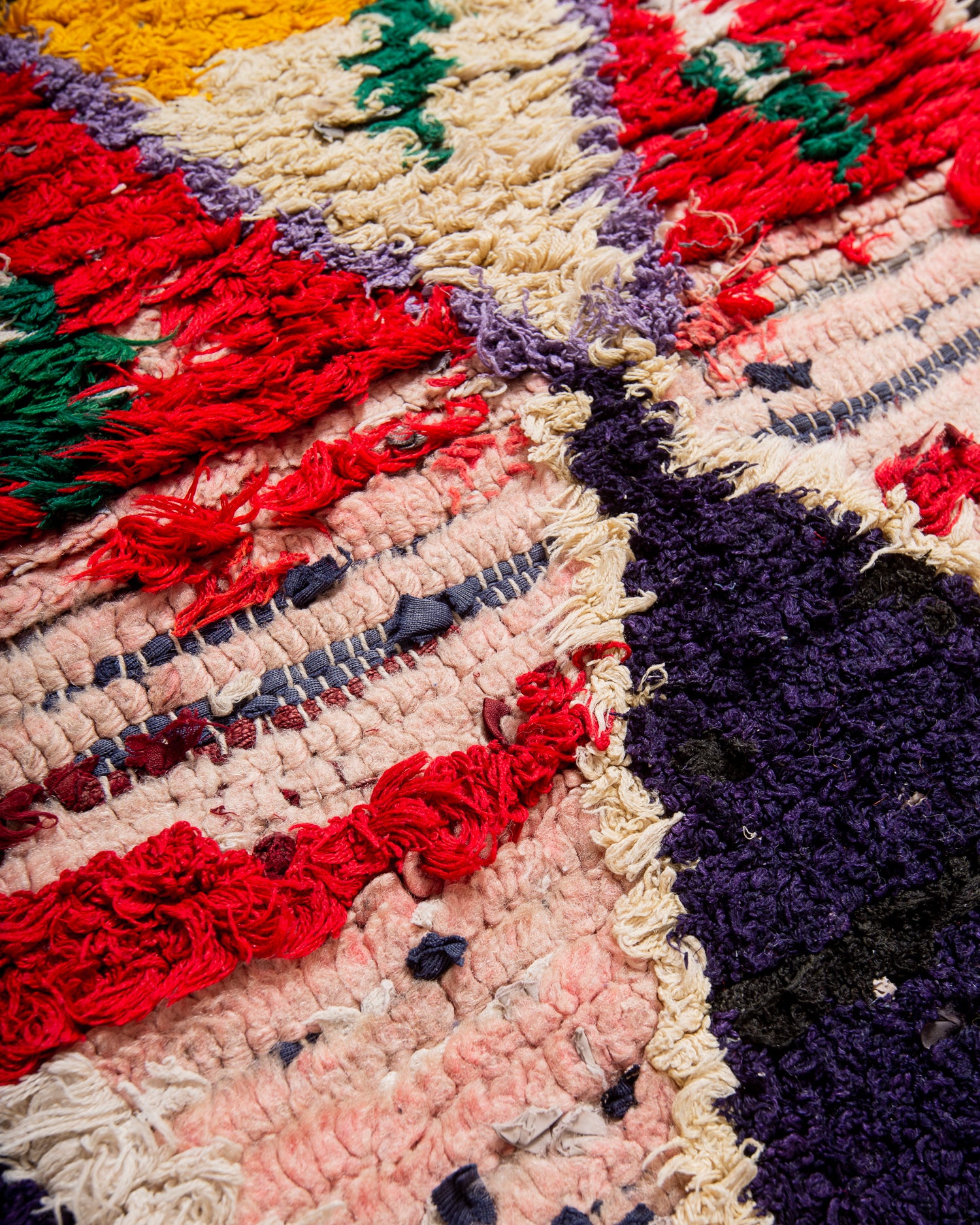 Modern, designer, handcrafted Berber runner rug from Morocco. Vintage carpet with beautiful colours and patterns and fluffy texture.