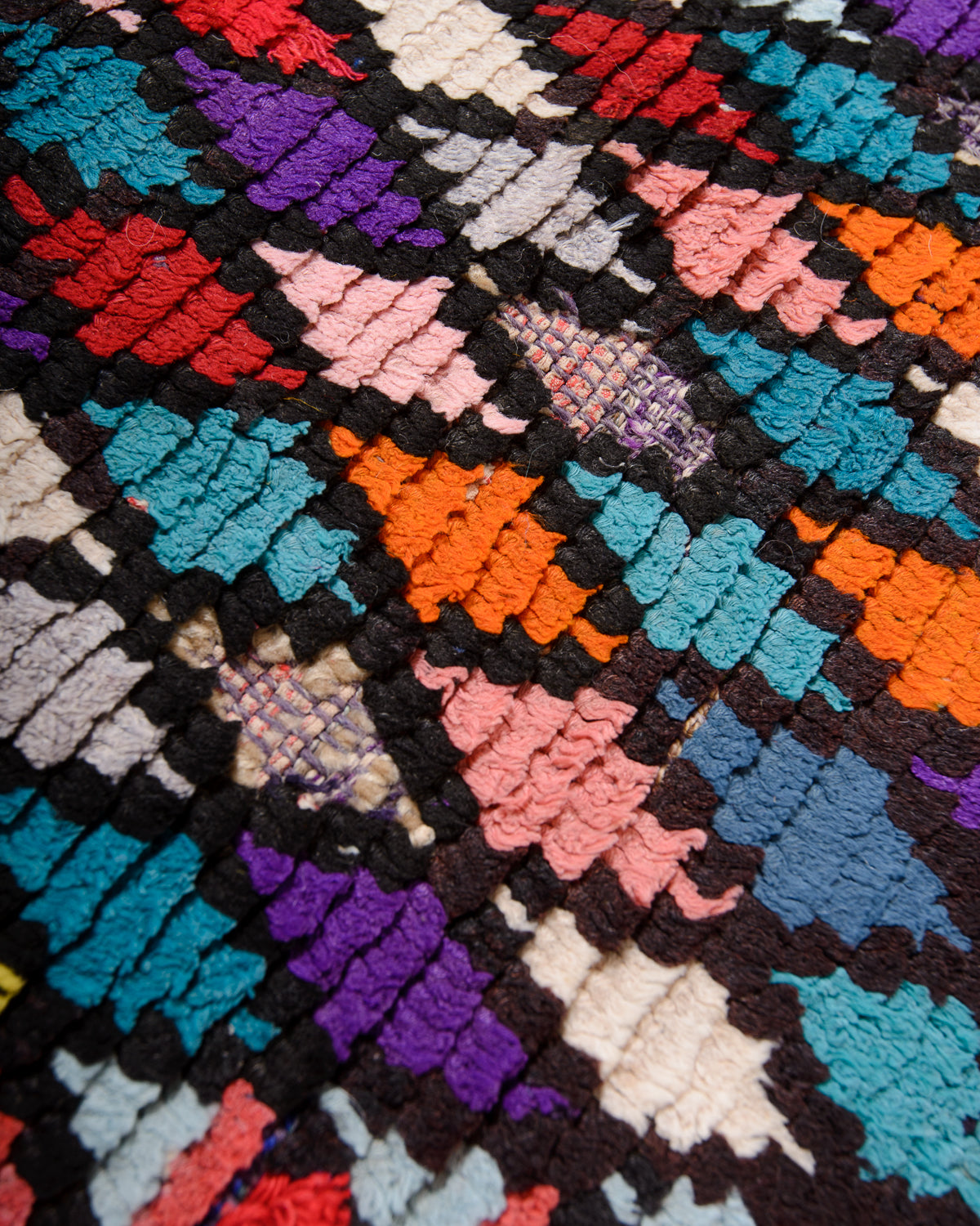 Modern, designer, handcrafted Berber runner rug from Morocco. Beniourain carpet with beautiful colours and patterns and fluffy wool texture.