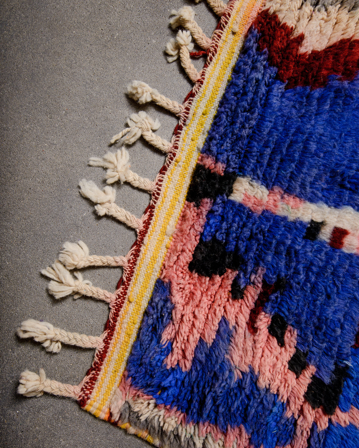Modern, designer, handcrafted Berber runner rug from Morocco. Vintage carpet with beautiful colours and patterns and fluffy texture.
