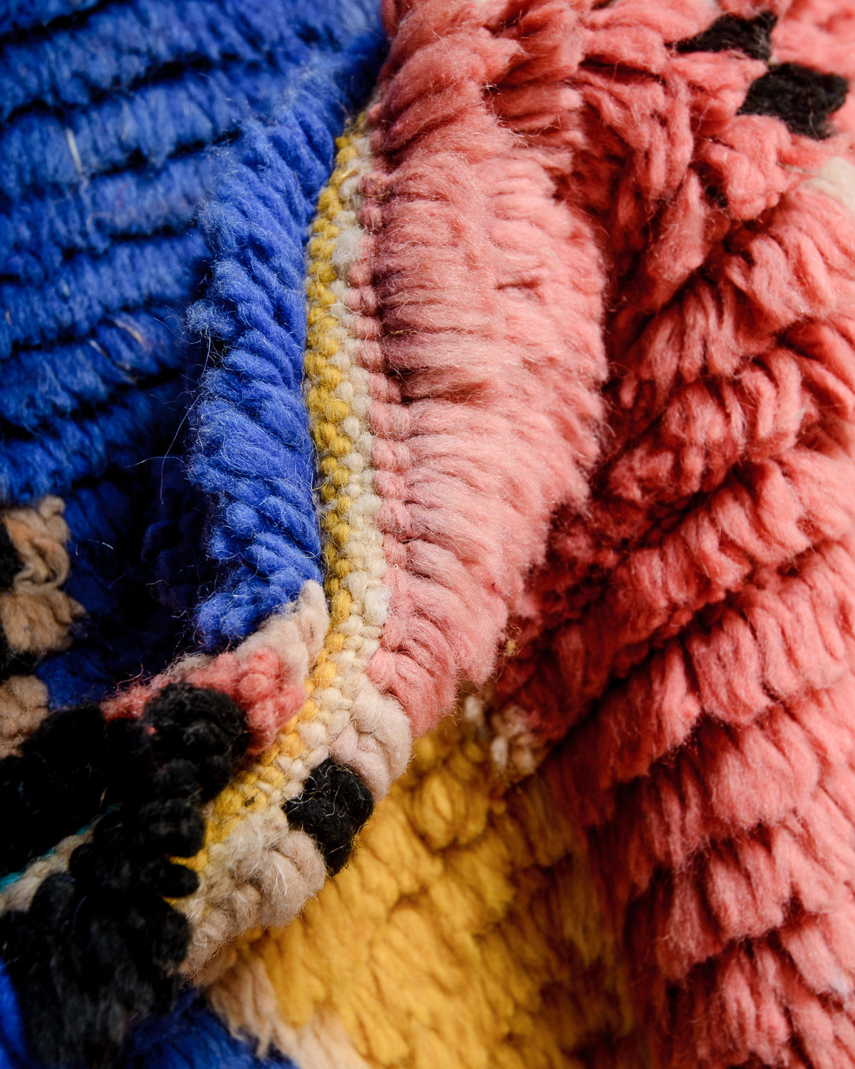 Modern, designer, handcrafted Berber runner rug from Morocco. Vintage carpet with beautiful colours and patterns and fluffy texture.